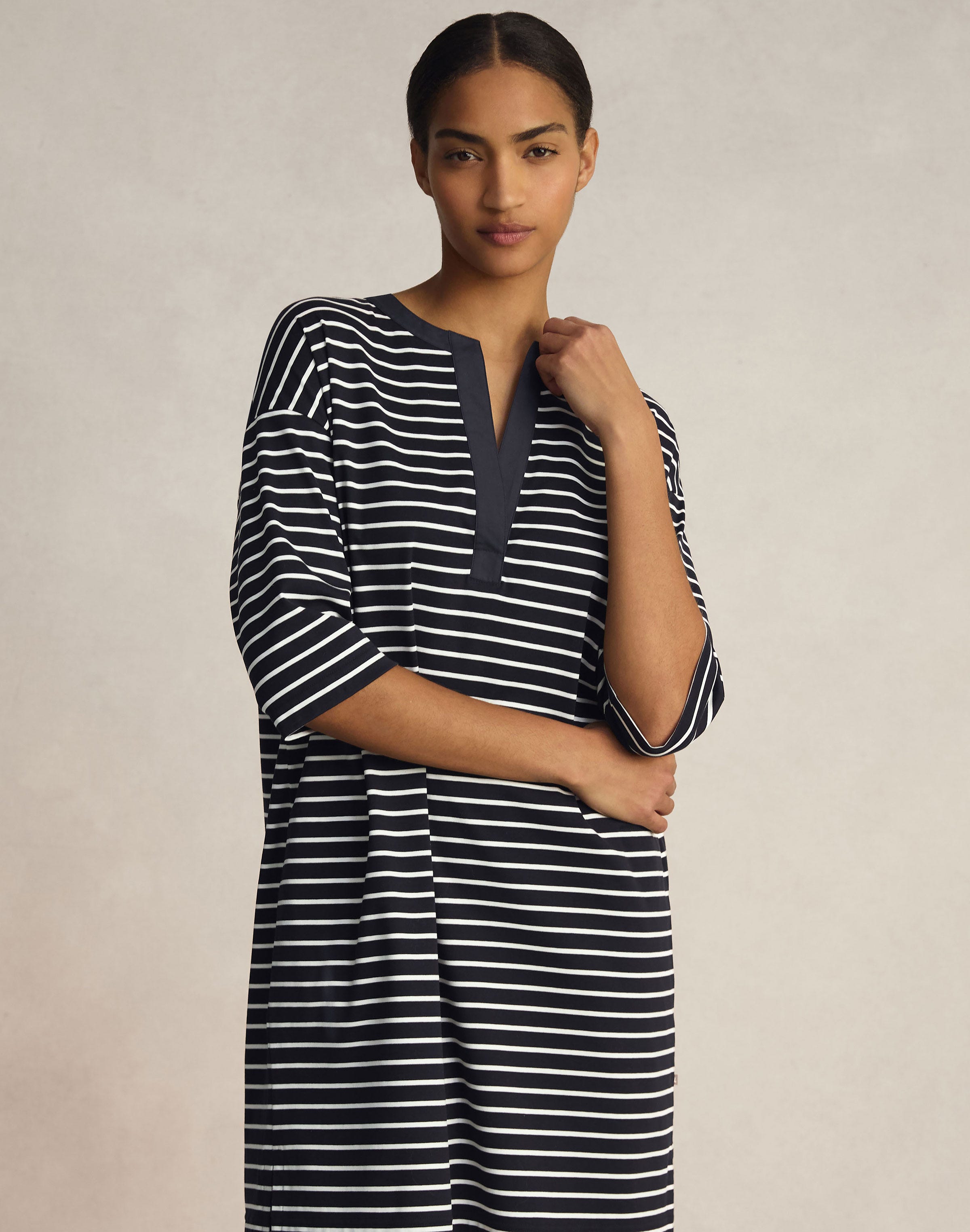 Striped Cotton Rib Short Sleeve Dress