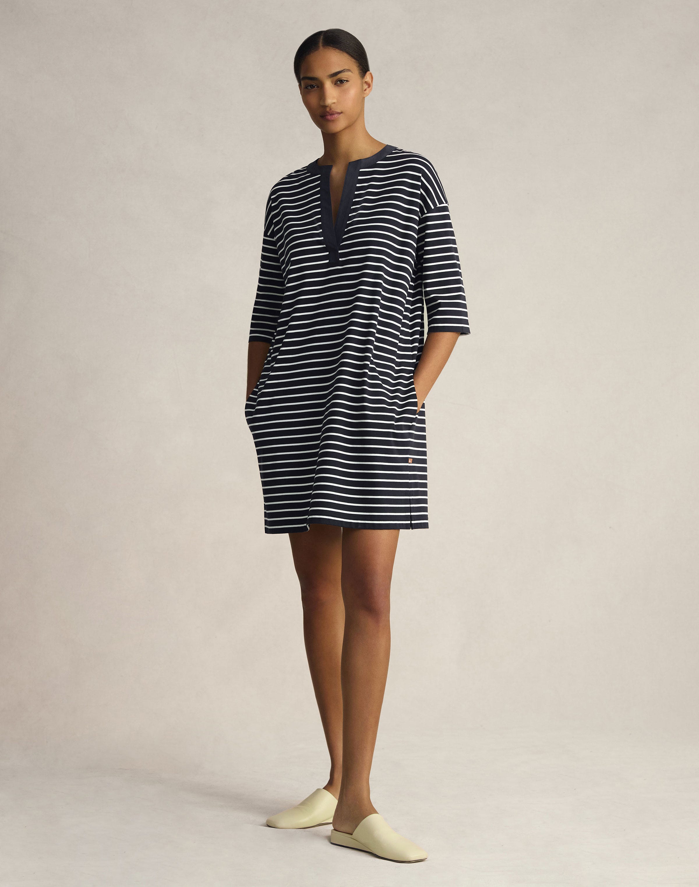 Striped Cotton Rib Short Sleeve Dress
