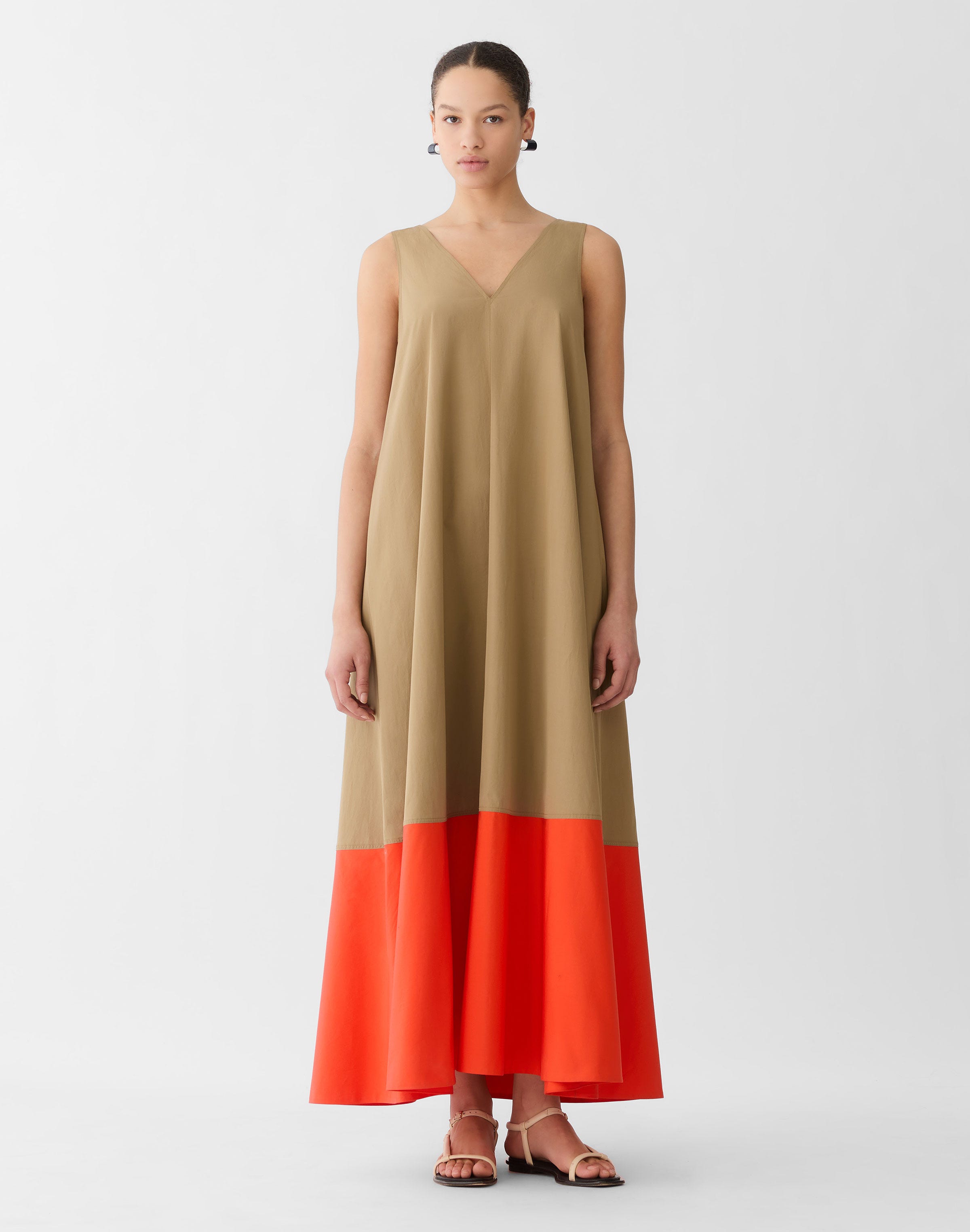 Organic Cotton Poplin Colorblock Swing Dress