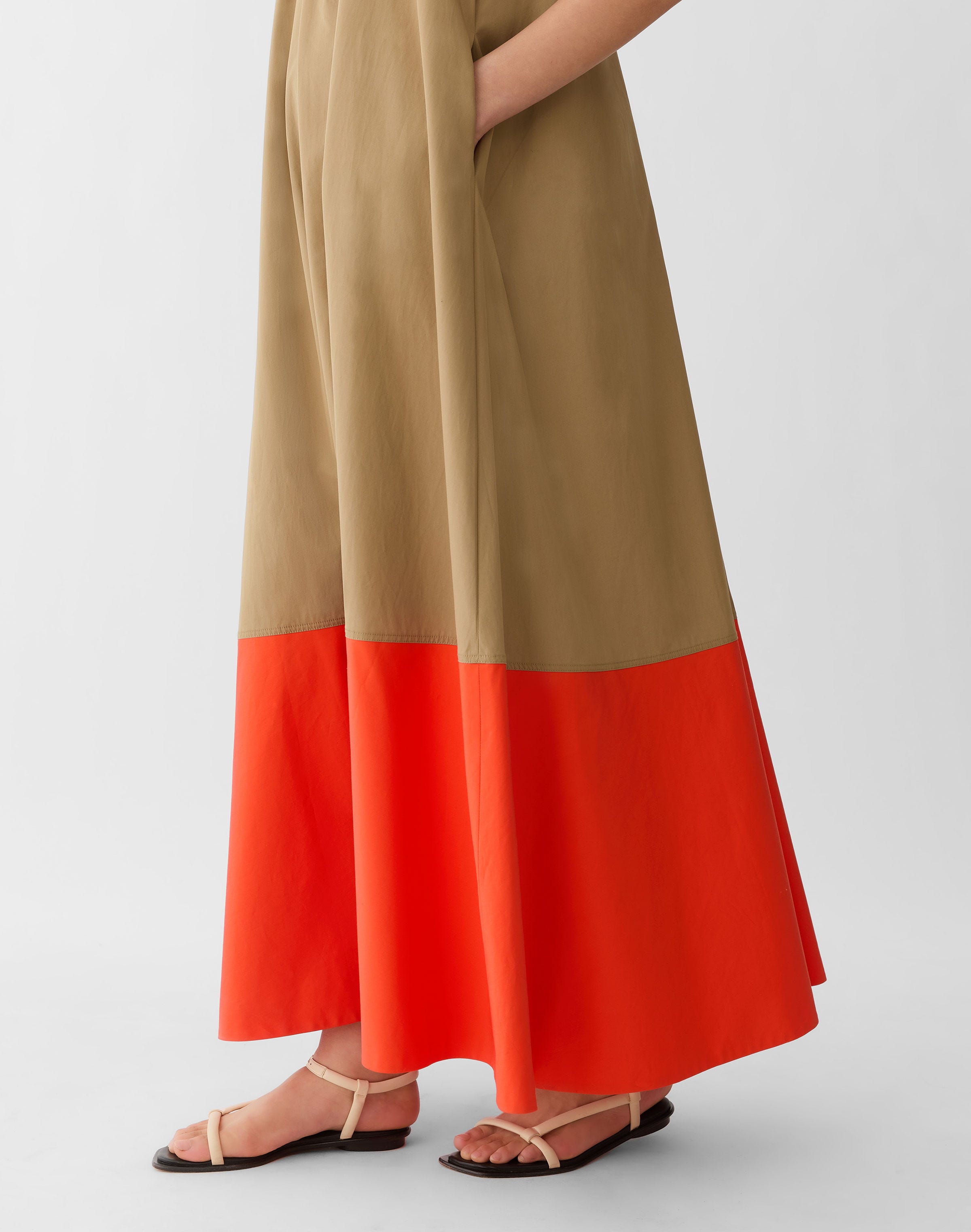 Organic Cotton Poplin Colorblock Swing Dress