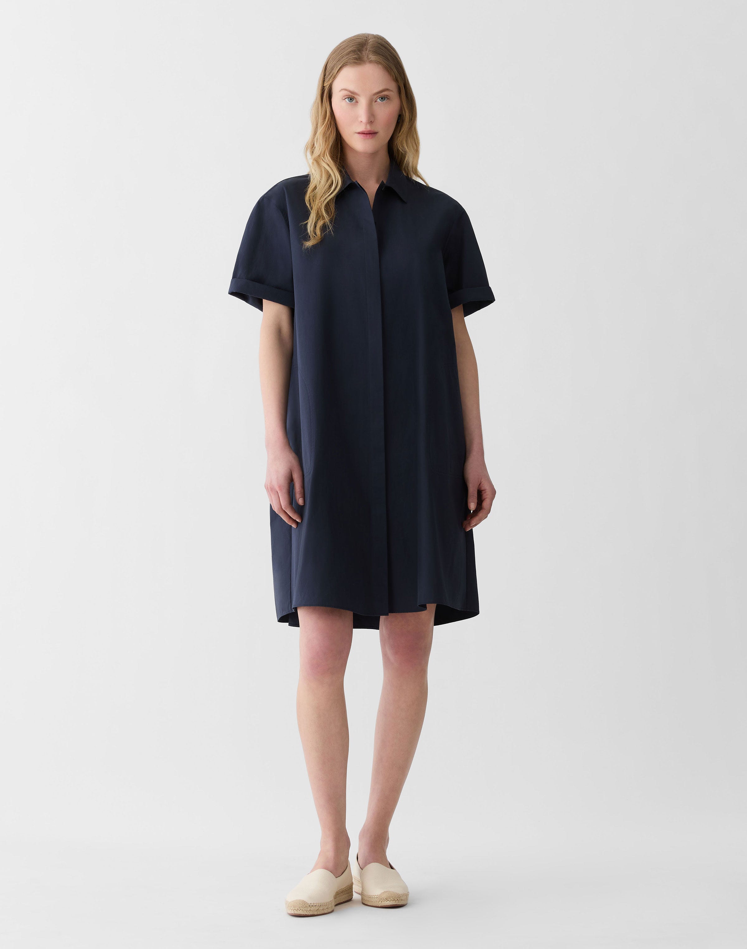 Organic Cotton Poplin Pleated Shirtdress