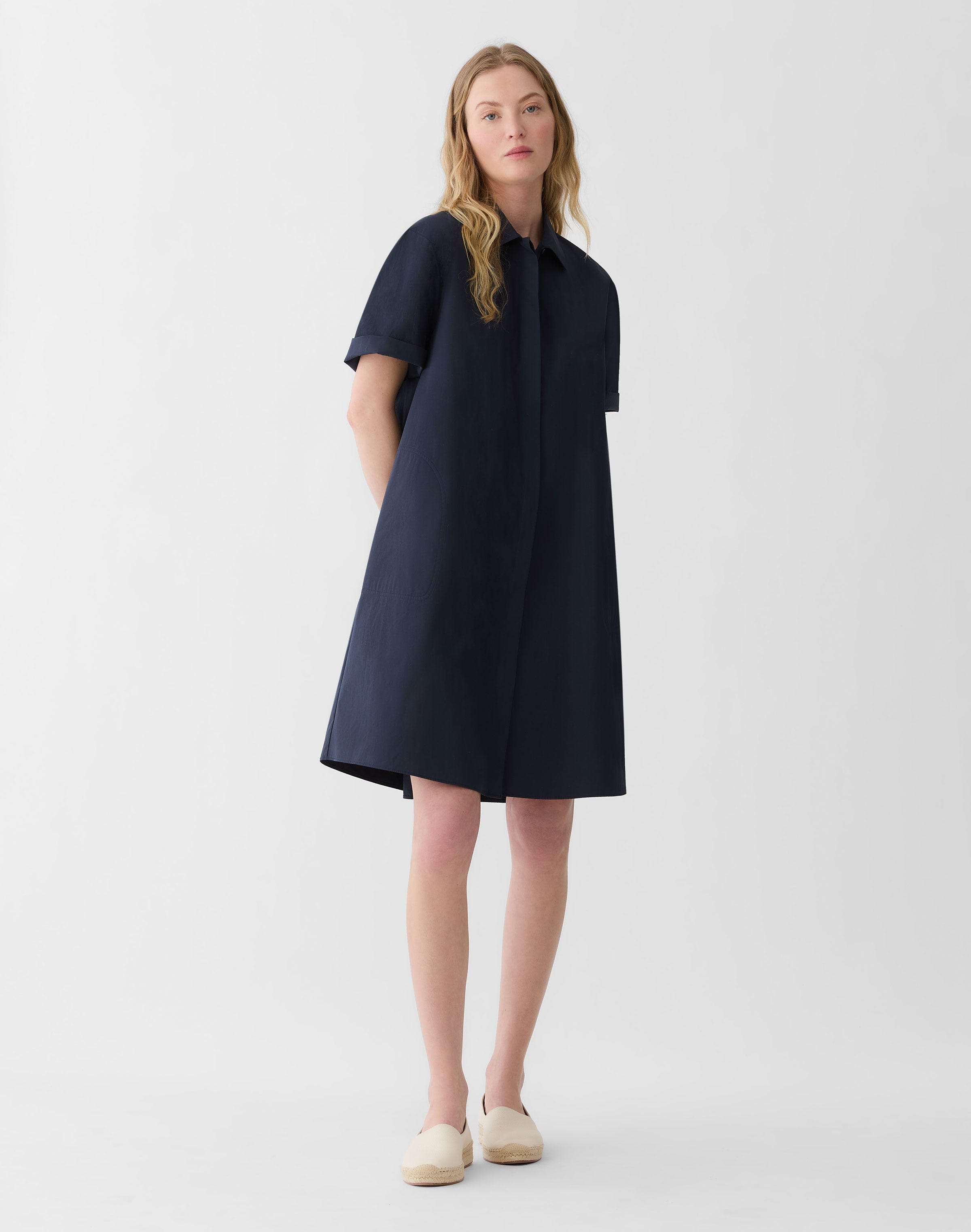 Organic Cotton Poplin Pleated Shirtdress