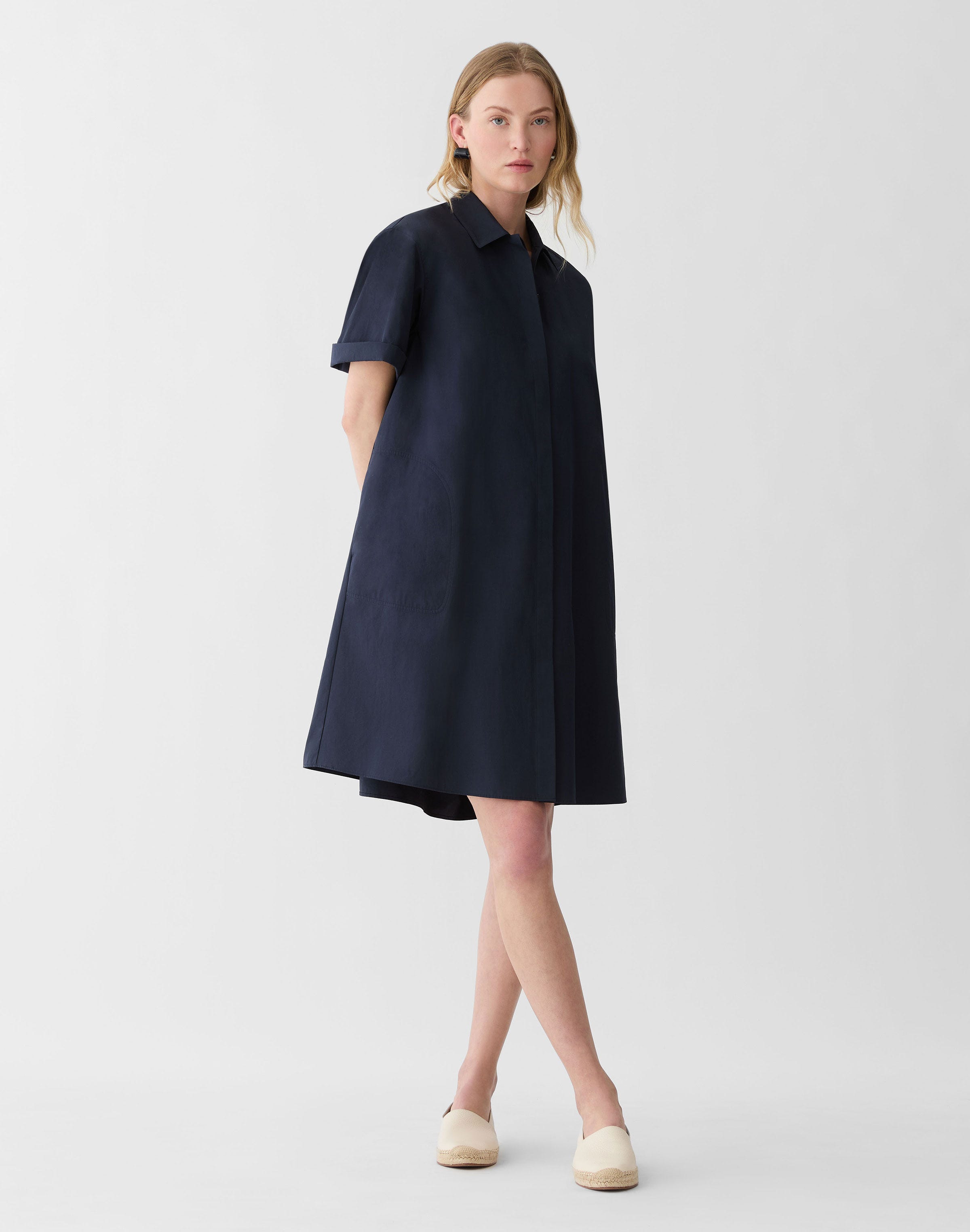 Organic Cotton Poplin Pleated Shirtdress
