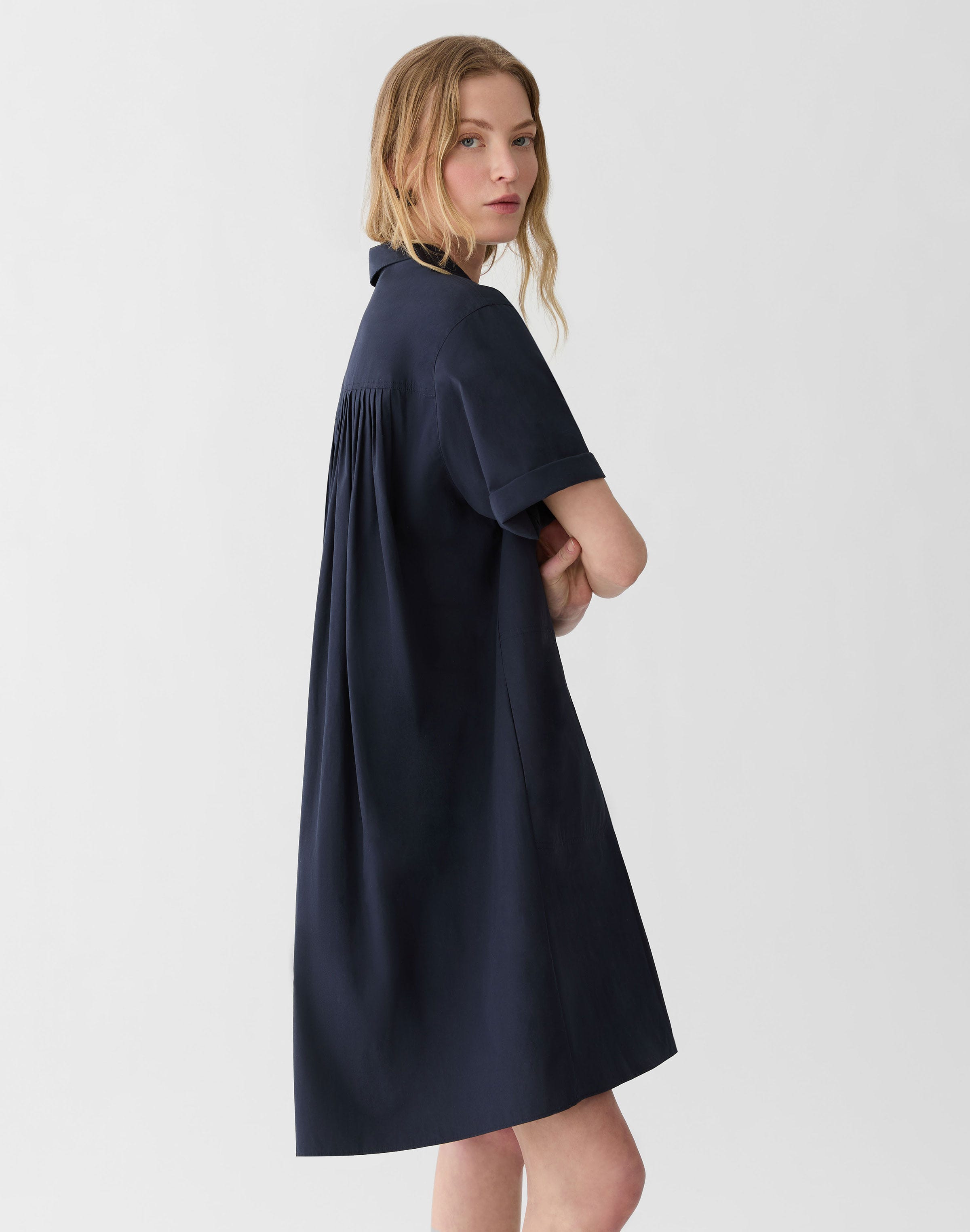 Organic Cotton Poplin Pleated Shirtdress