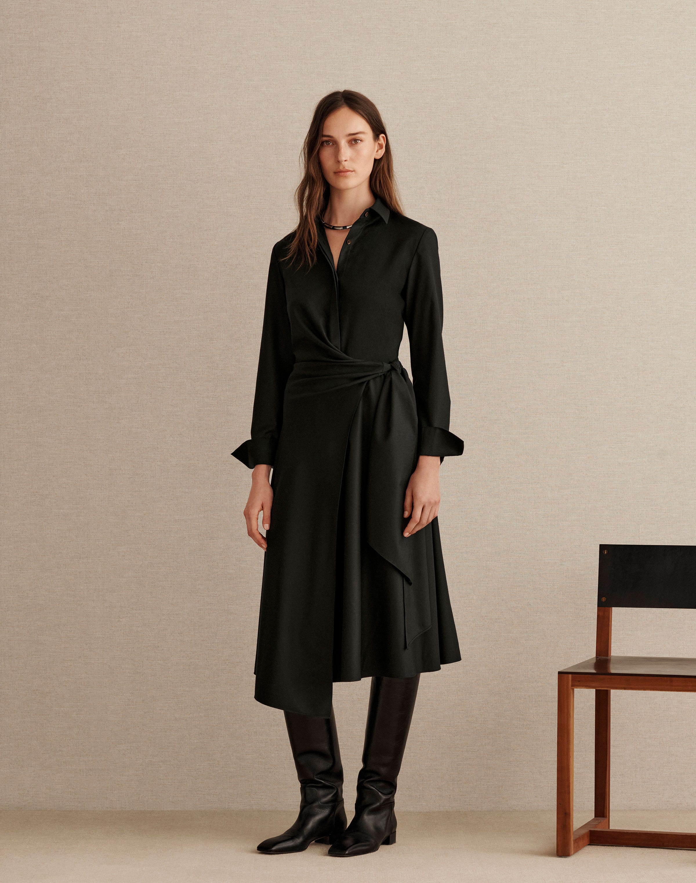 Plus-Size Responsible Brushed Wool Wrap Shirtdress