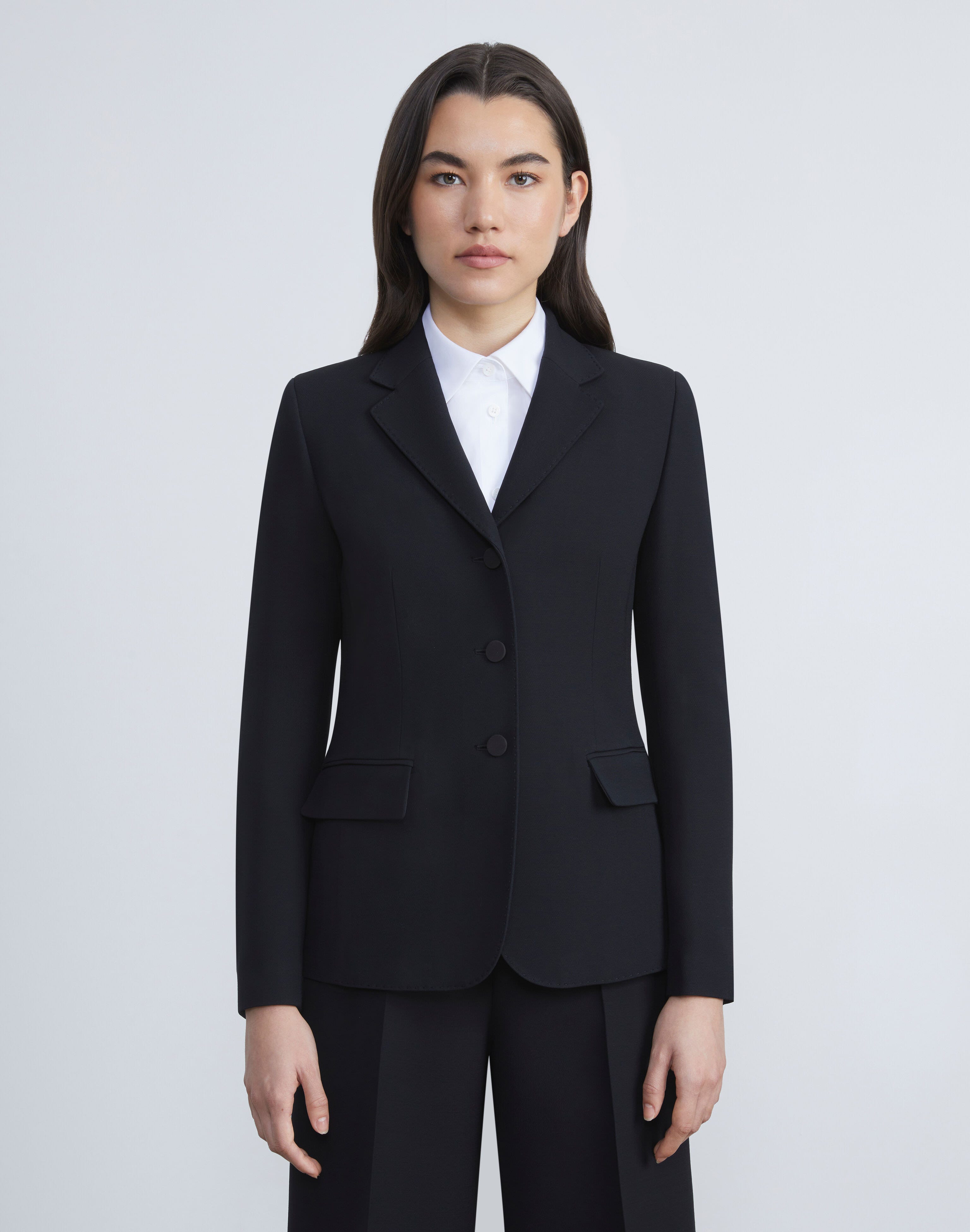 Wool-Silk Crepe Three-Button Academy Blazer