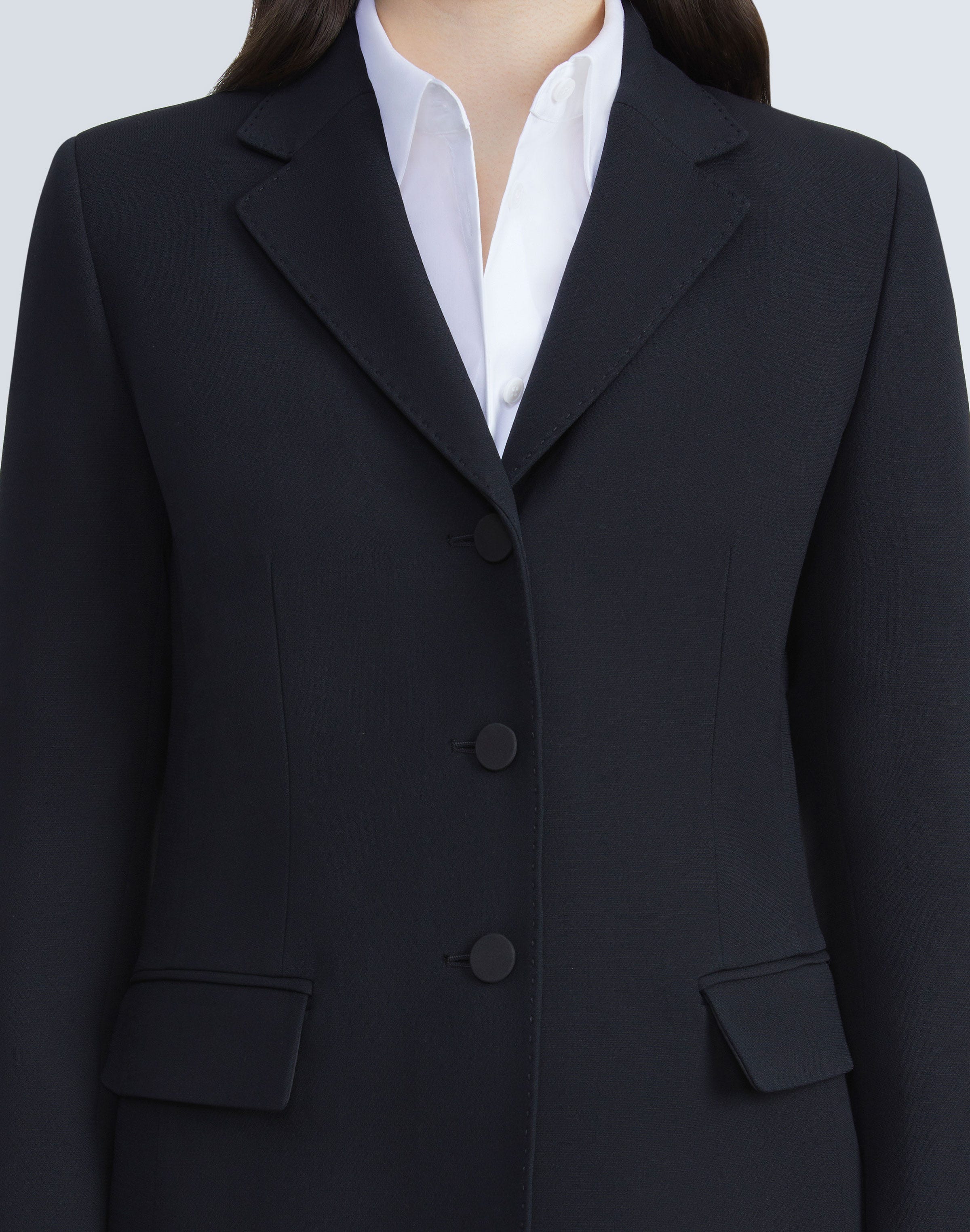 Plus-Size Wool-Silk Crepe Three-Button Academy Blazer
