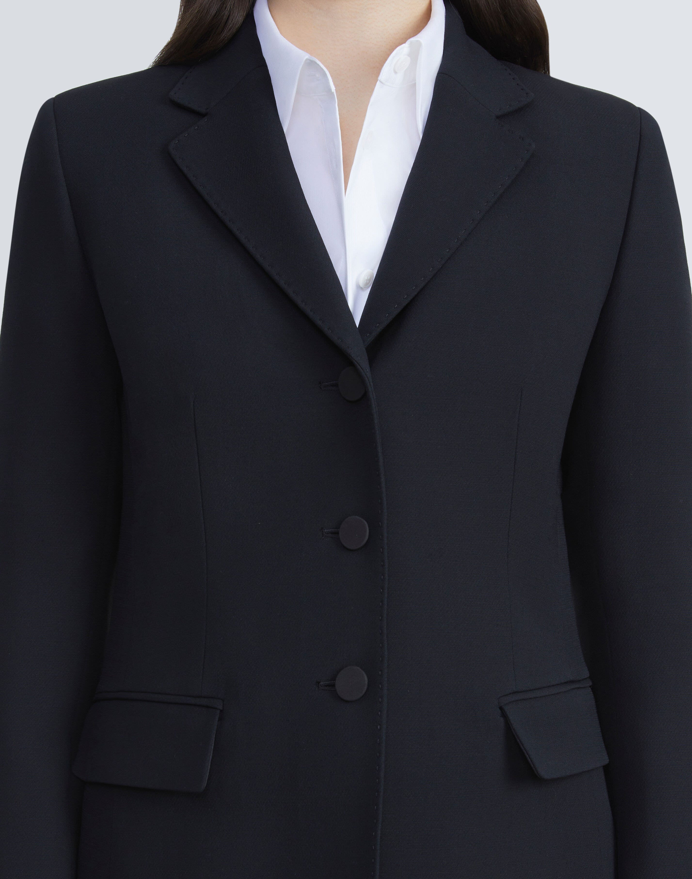 Wool-Silk Crepe Three-Button Academy Blazer
