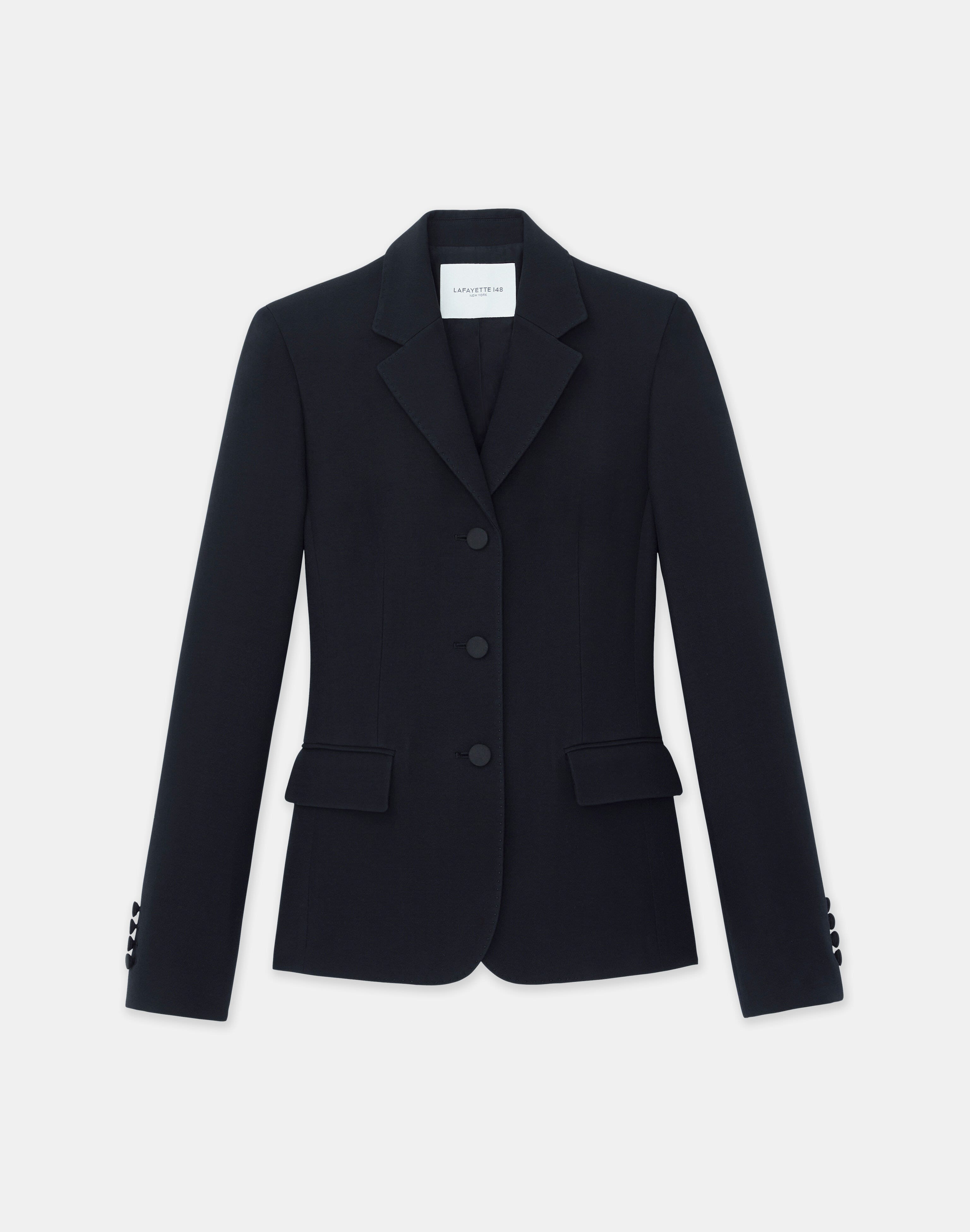 Wool-Silk Crepe Three-Button Academy Blazer