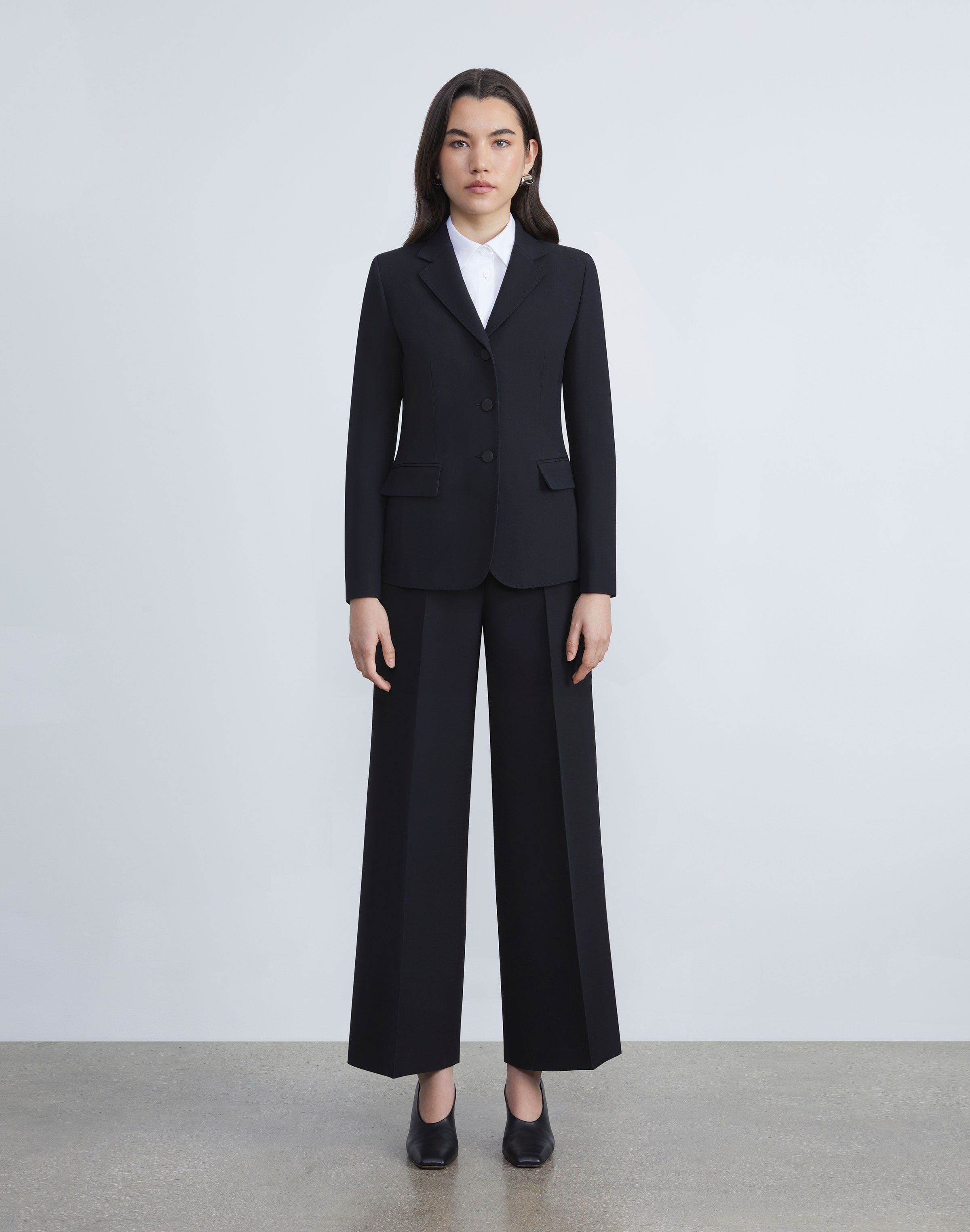 Plus-Size Wool-Silk Crepe Three-Button Academy Blazer