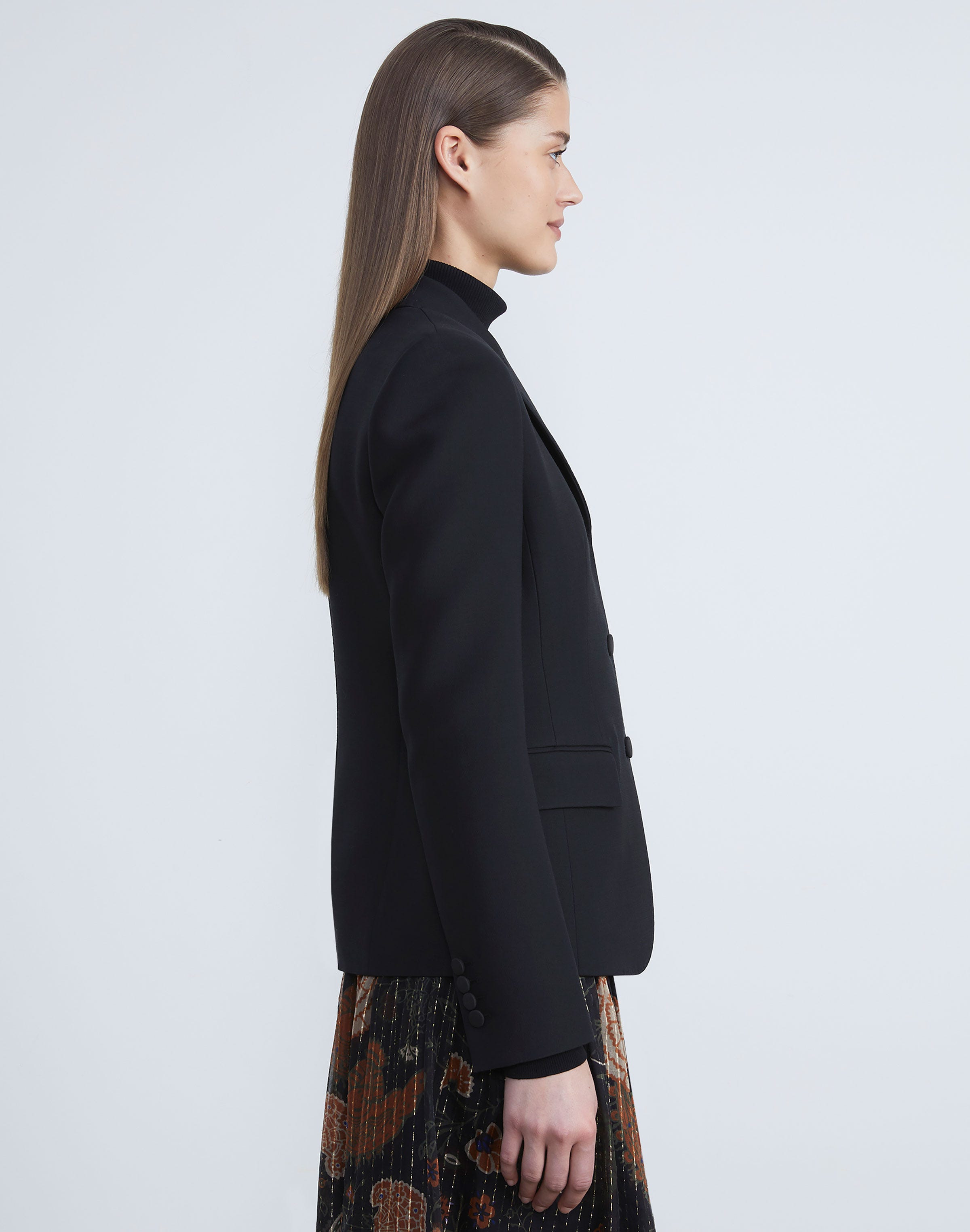 Plus-Size Wool-Silk Crepe Three-Button Academy Blazer