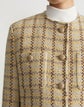 Wool-Cotton Plaid Collarless Jacket