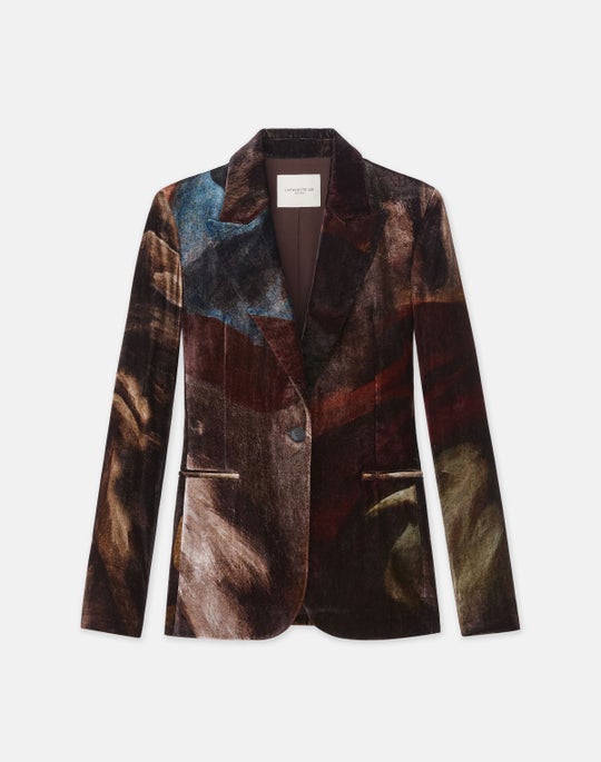 L148 X Save Venice Print Velvet Peak Lapel Tailored Blazer