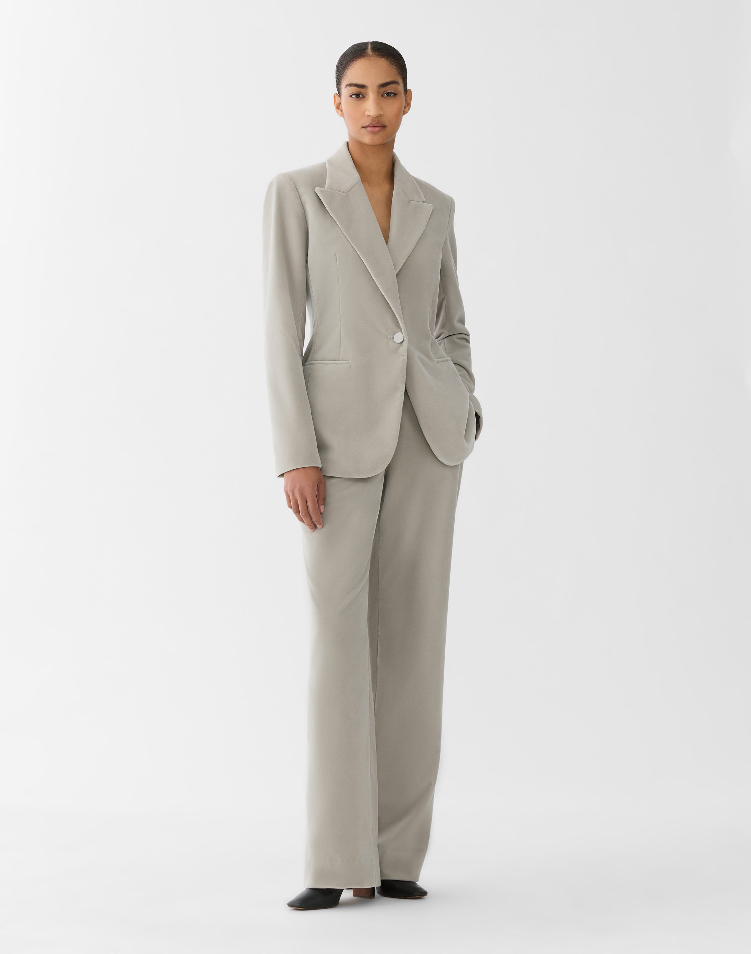 Velvet Single Button Fitted Blazer