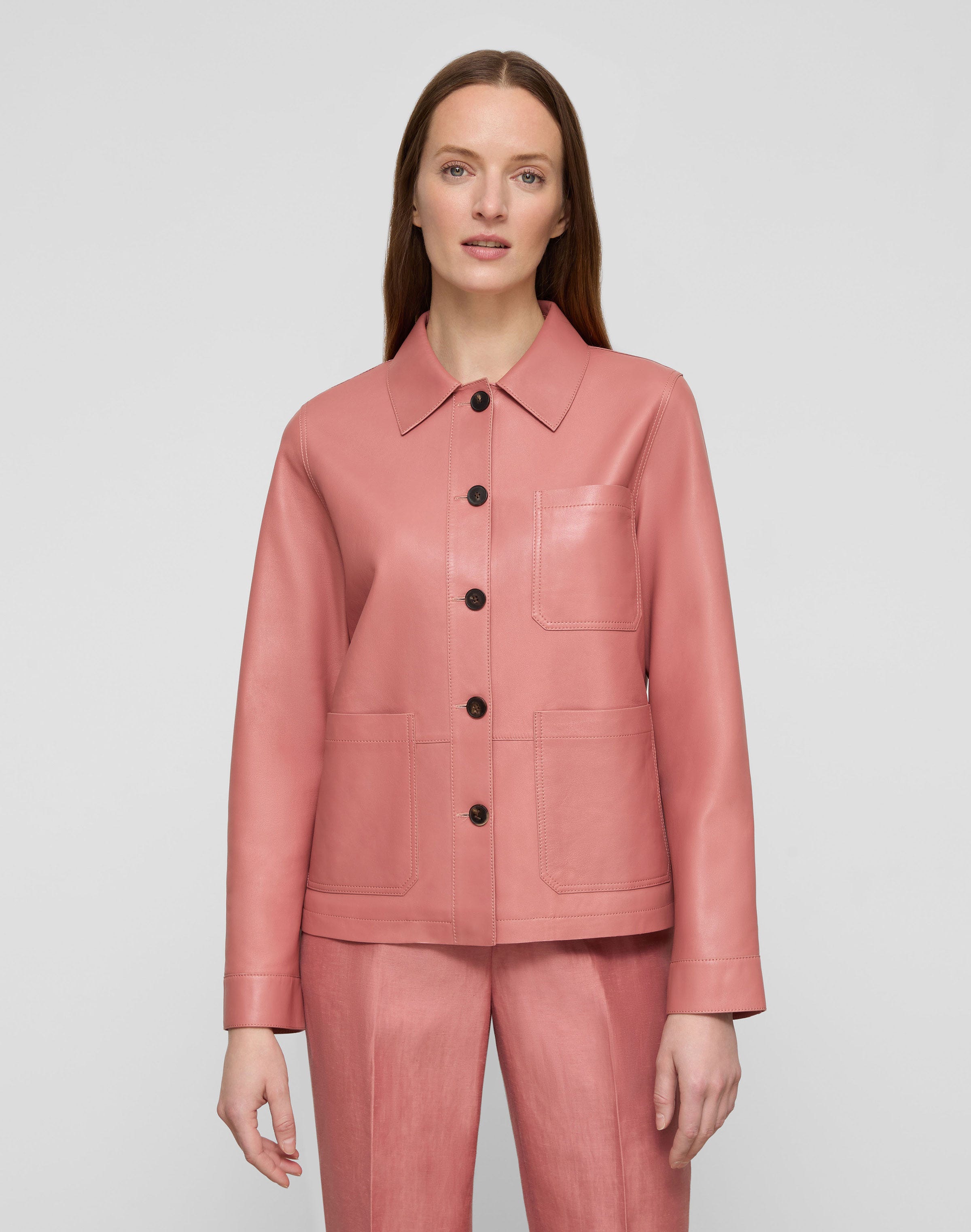 Petite Nappa Leather Patch Pocket Jacket