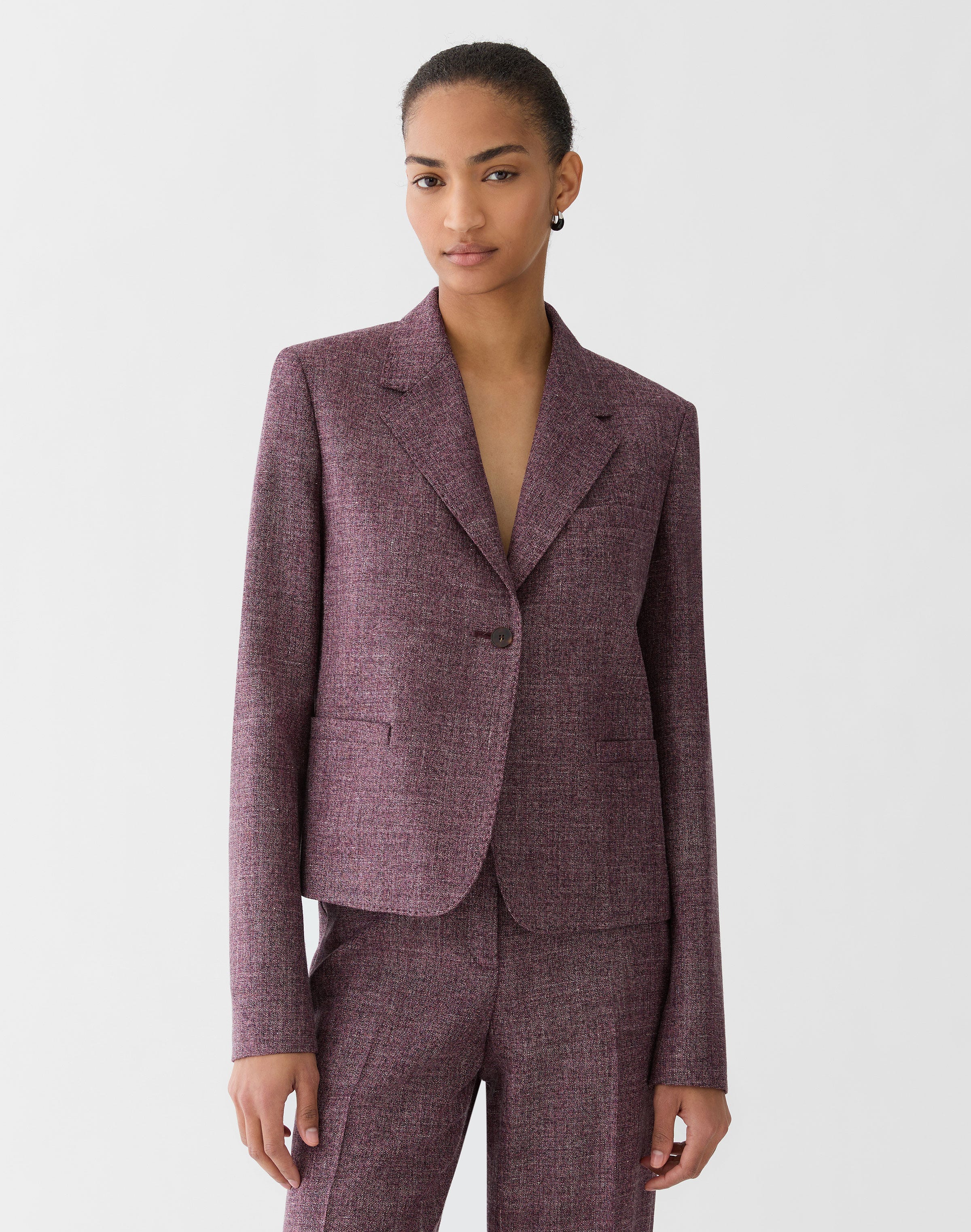 Plus-Size Wool Mouliné Cropped Boyfriend Blazer