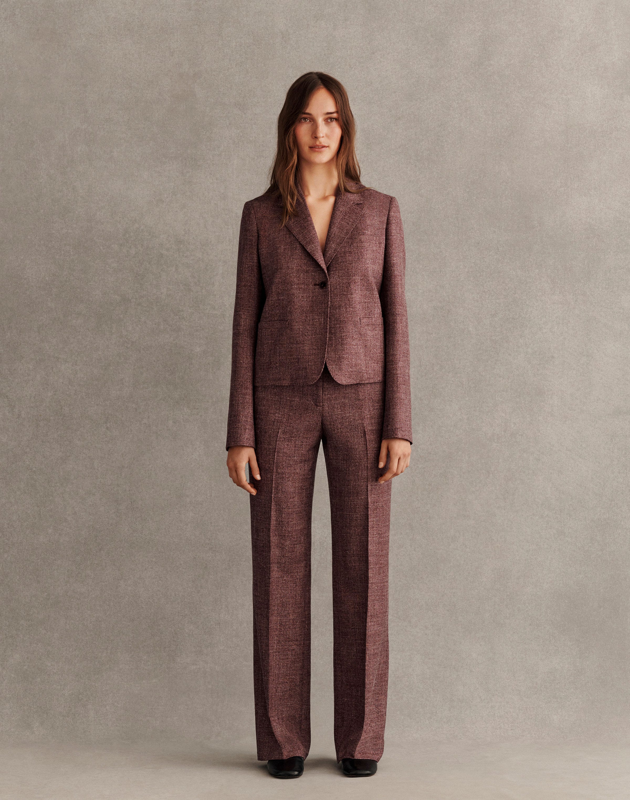 Plus-Size Wool Mouliné Cropped Boyfriend Blazer