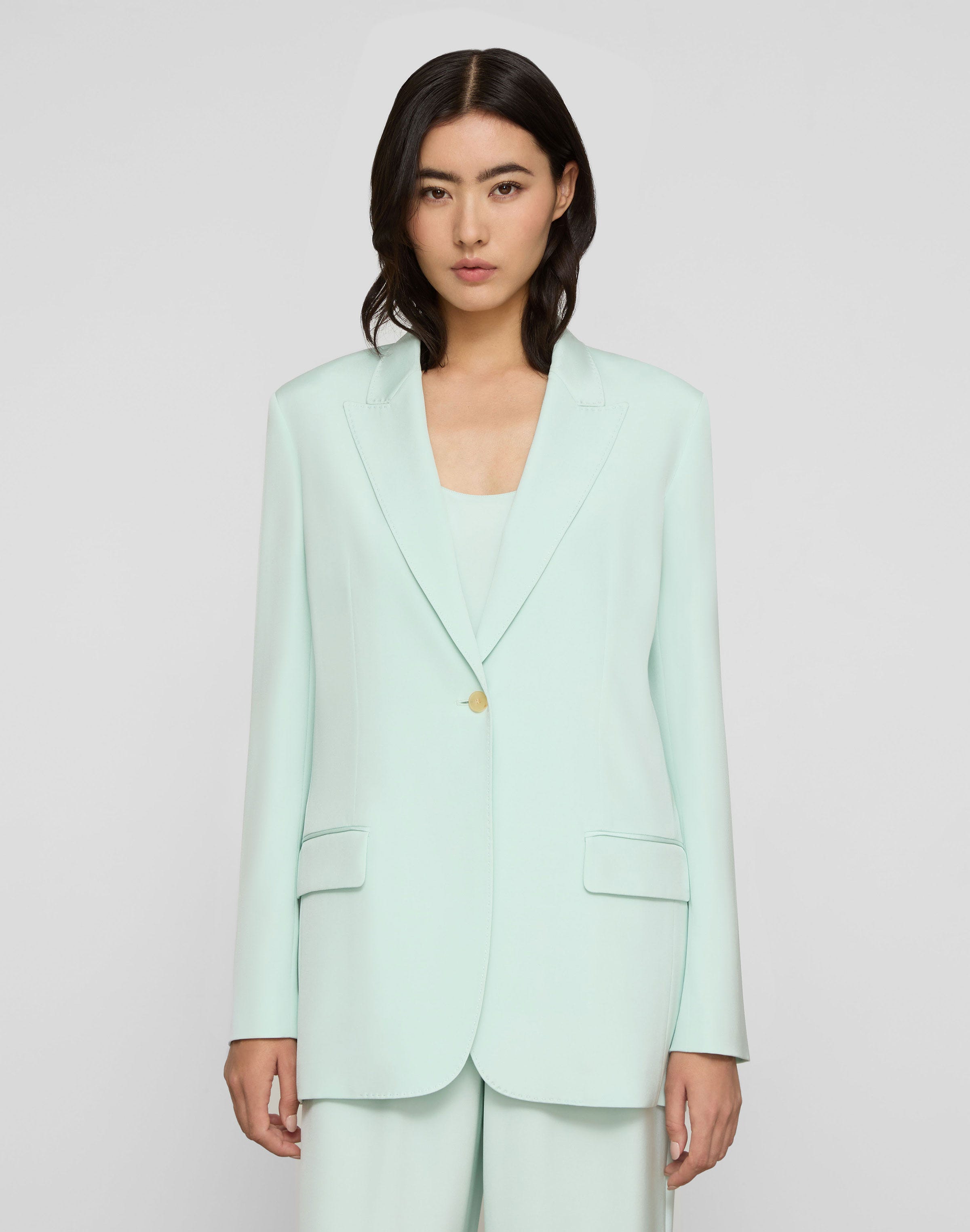 Organic Silk Stretch Crepe De Chine Peak Lapel Blazer