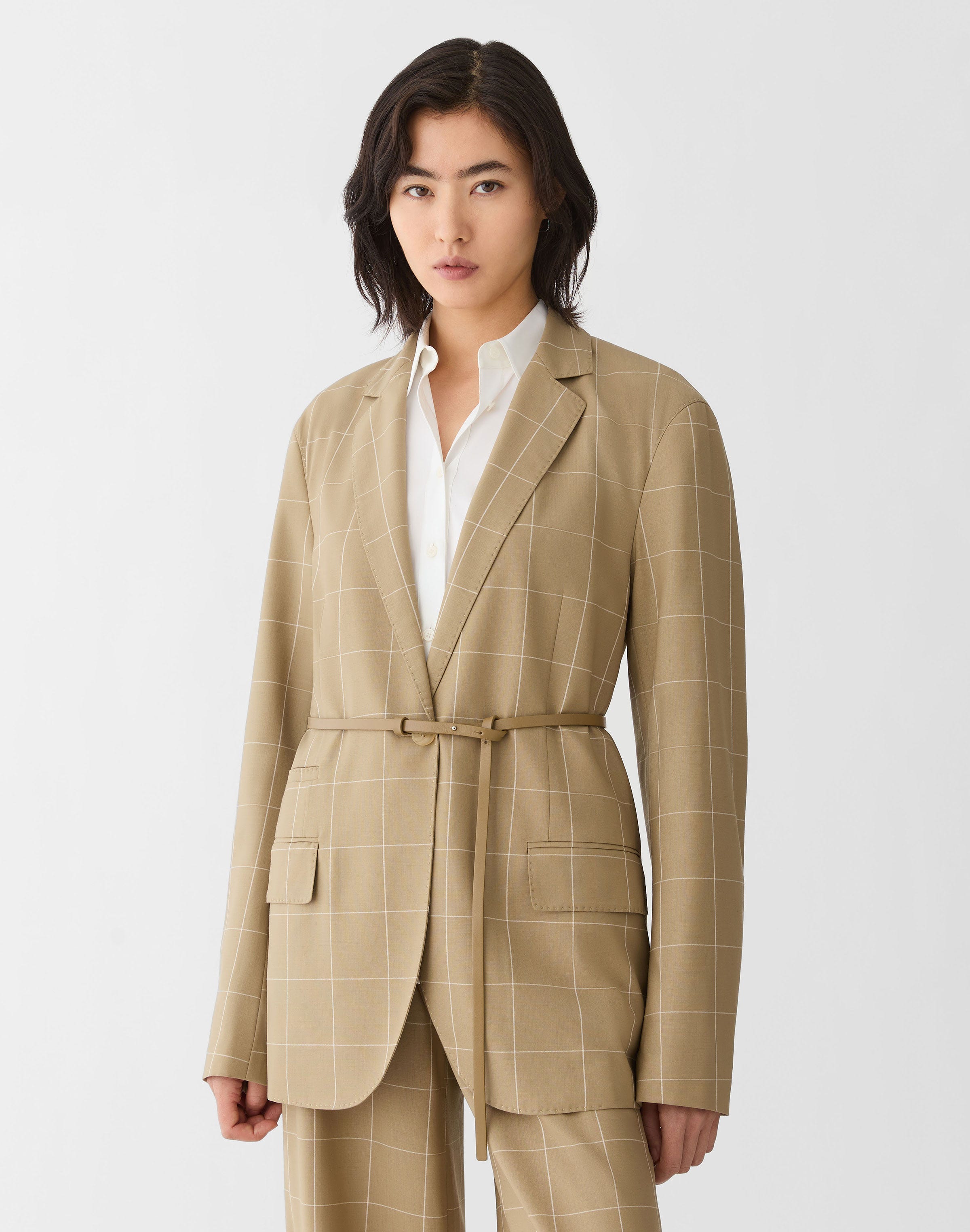 Garden Grid Tropical Wool Belted Neapolitan Jacket