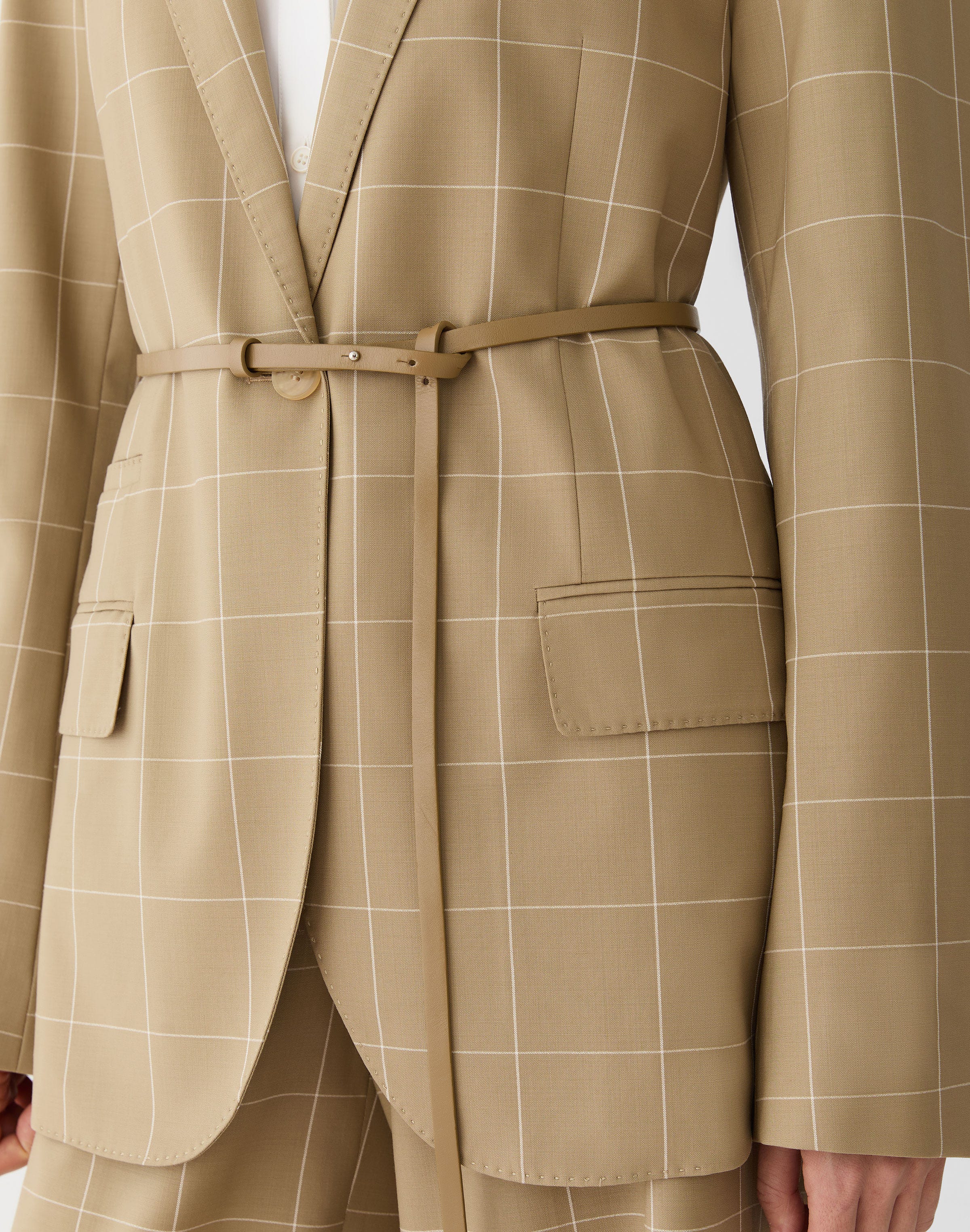 Garden Grid Tropical Wool Belted Neapolitan Jacket