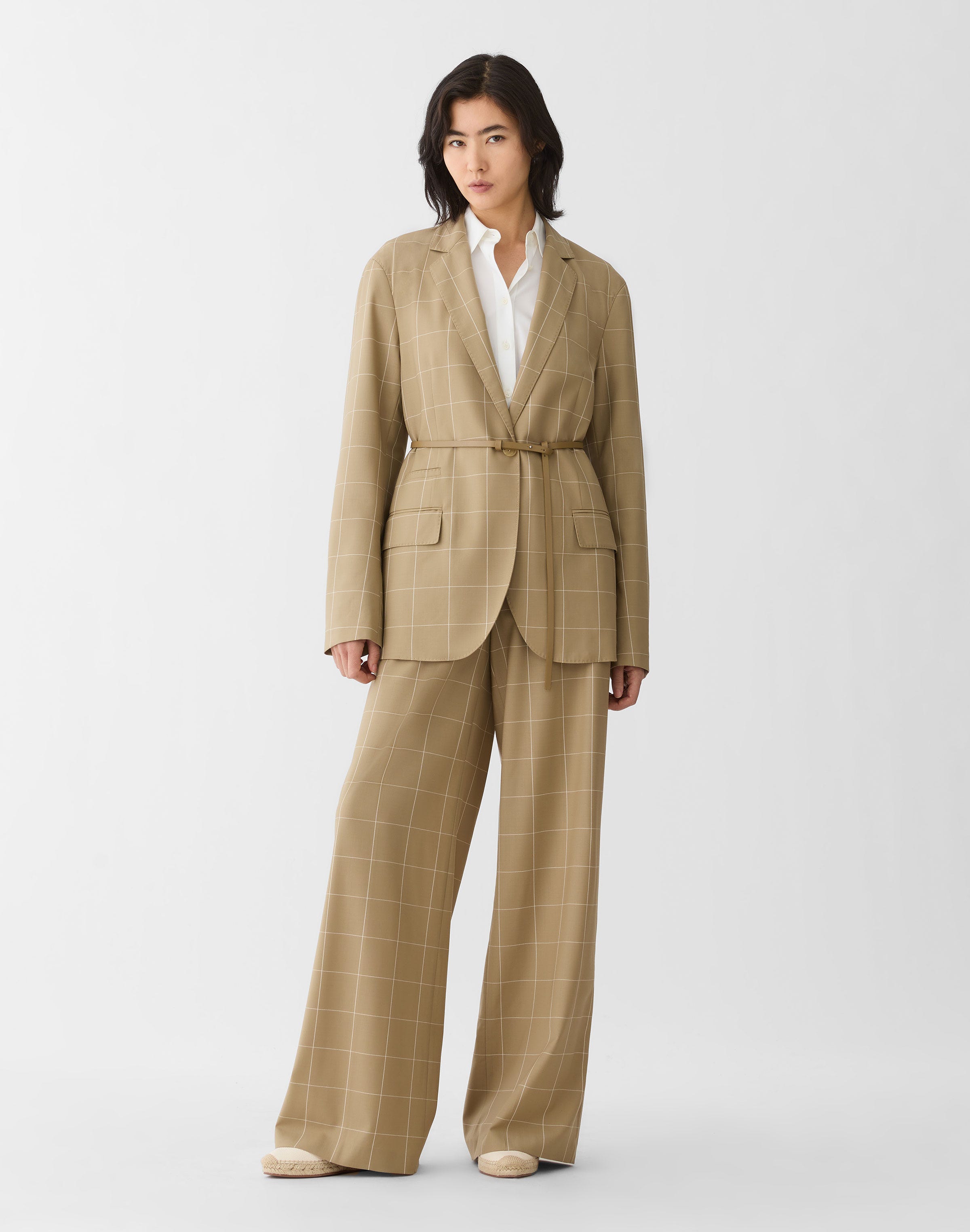 Garden Grid Tropical Wool Belted Neapolitan Jacket