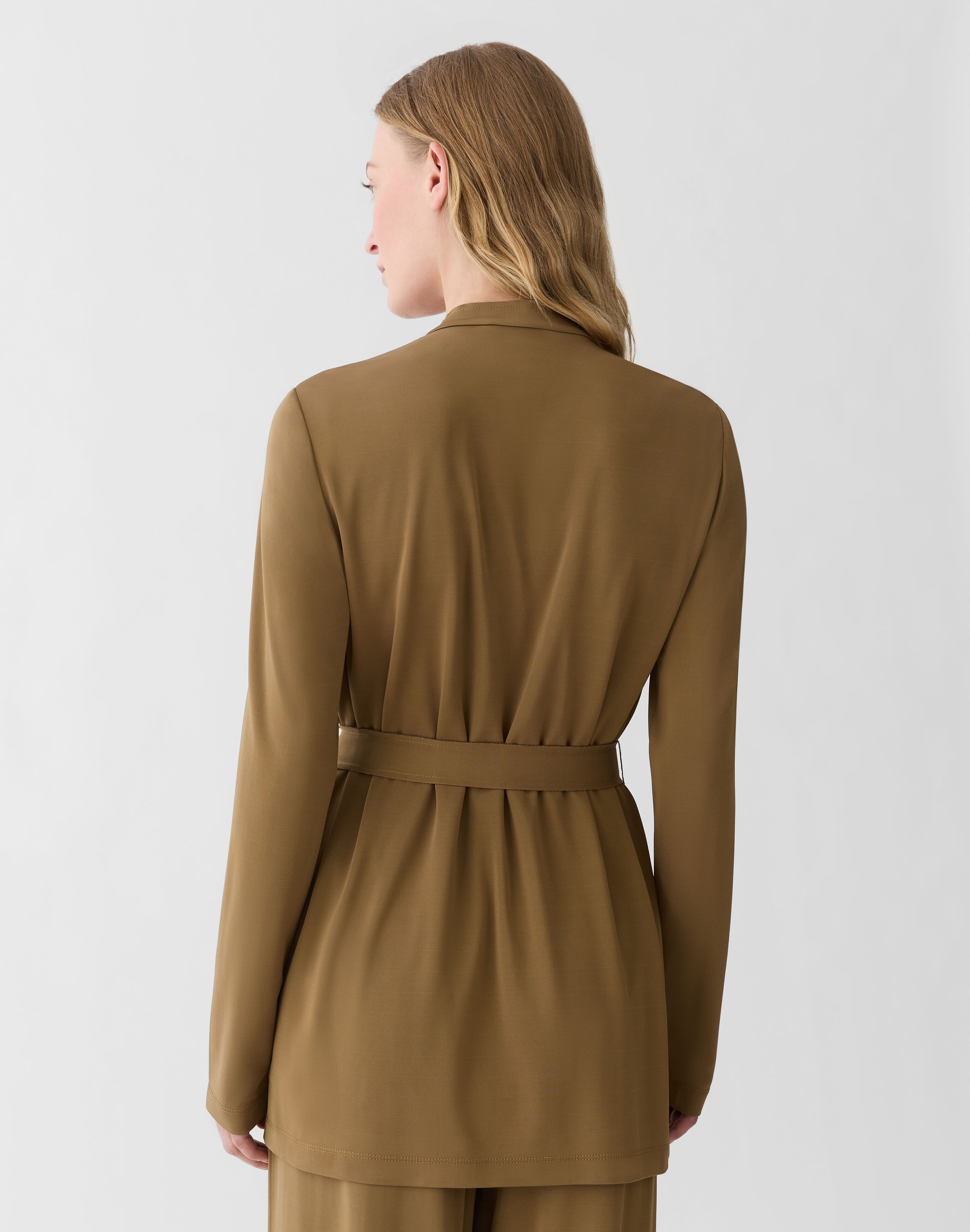 Plus-Size Matte Jersey V-Neck Belted Jacket 