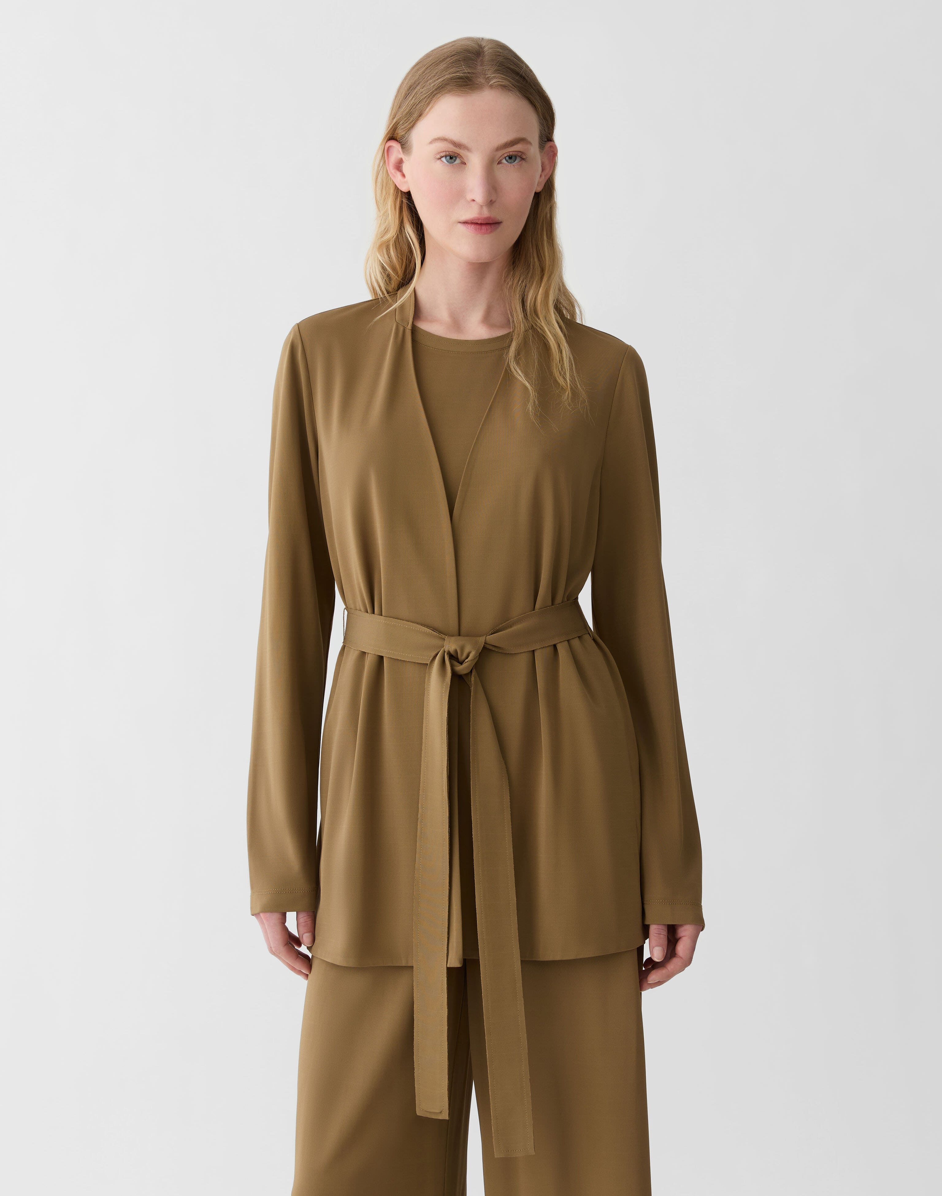 Matte Jersey V-Neck Belted Jacket 