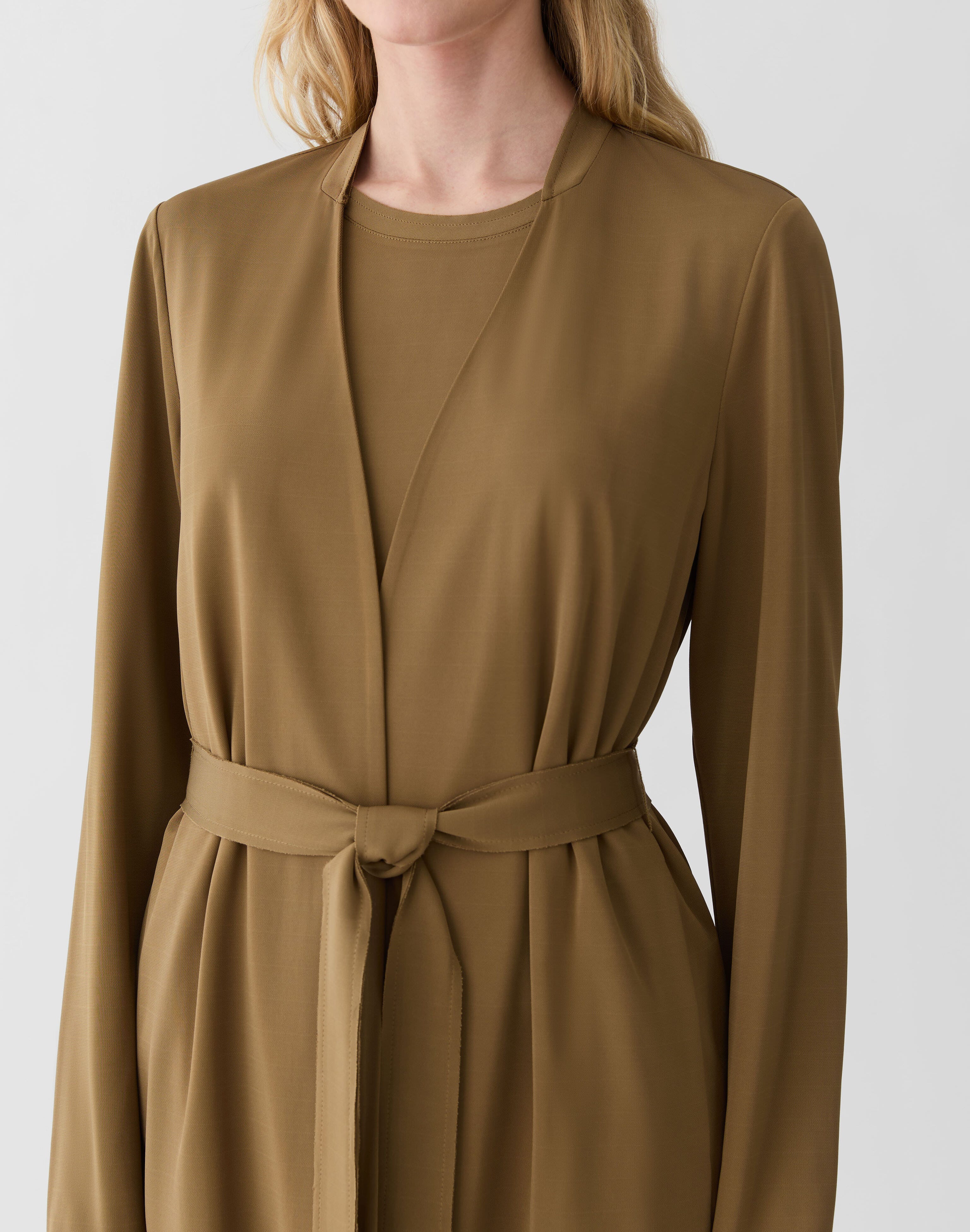 Plus-Size Matte Jersey V-Neck Belted Jacket 