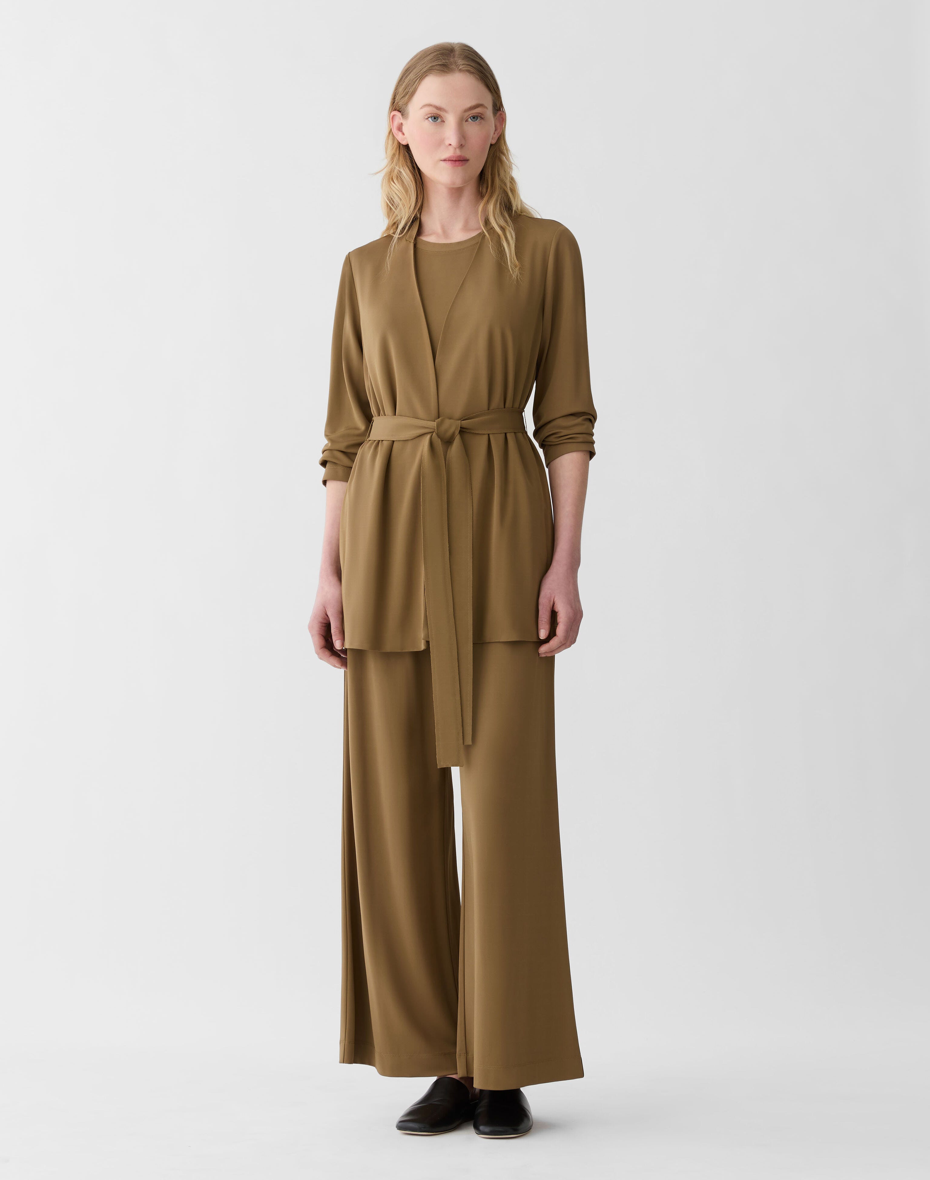 Matte Jersey V-Neck Belted Jacket 