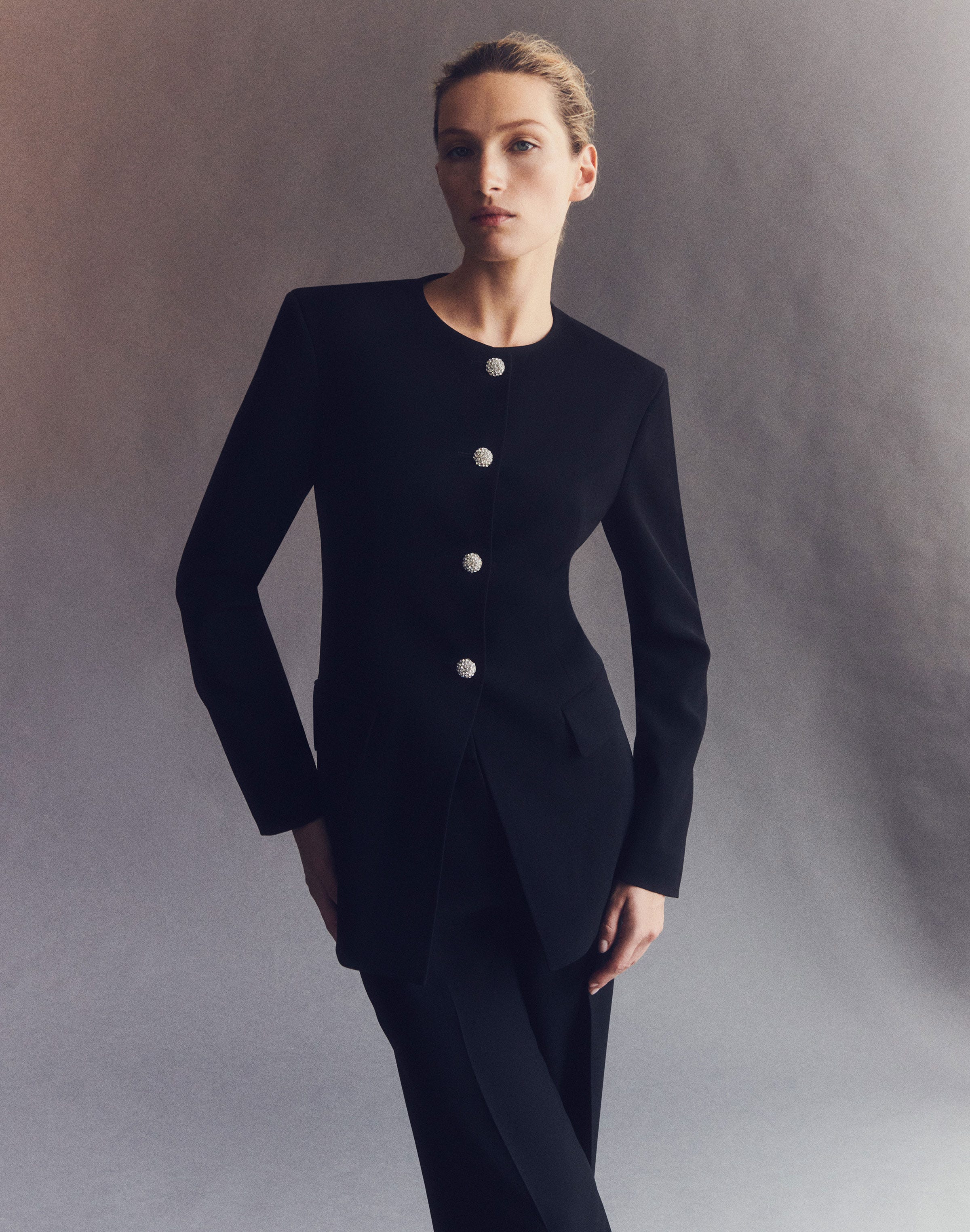 Finesse Crepe Cluster Button Jacket and Thames Pant
