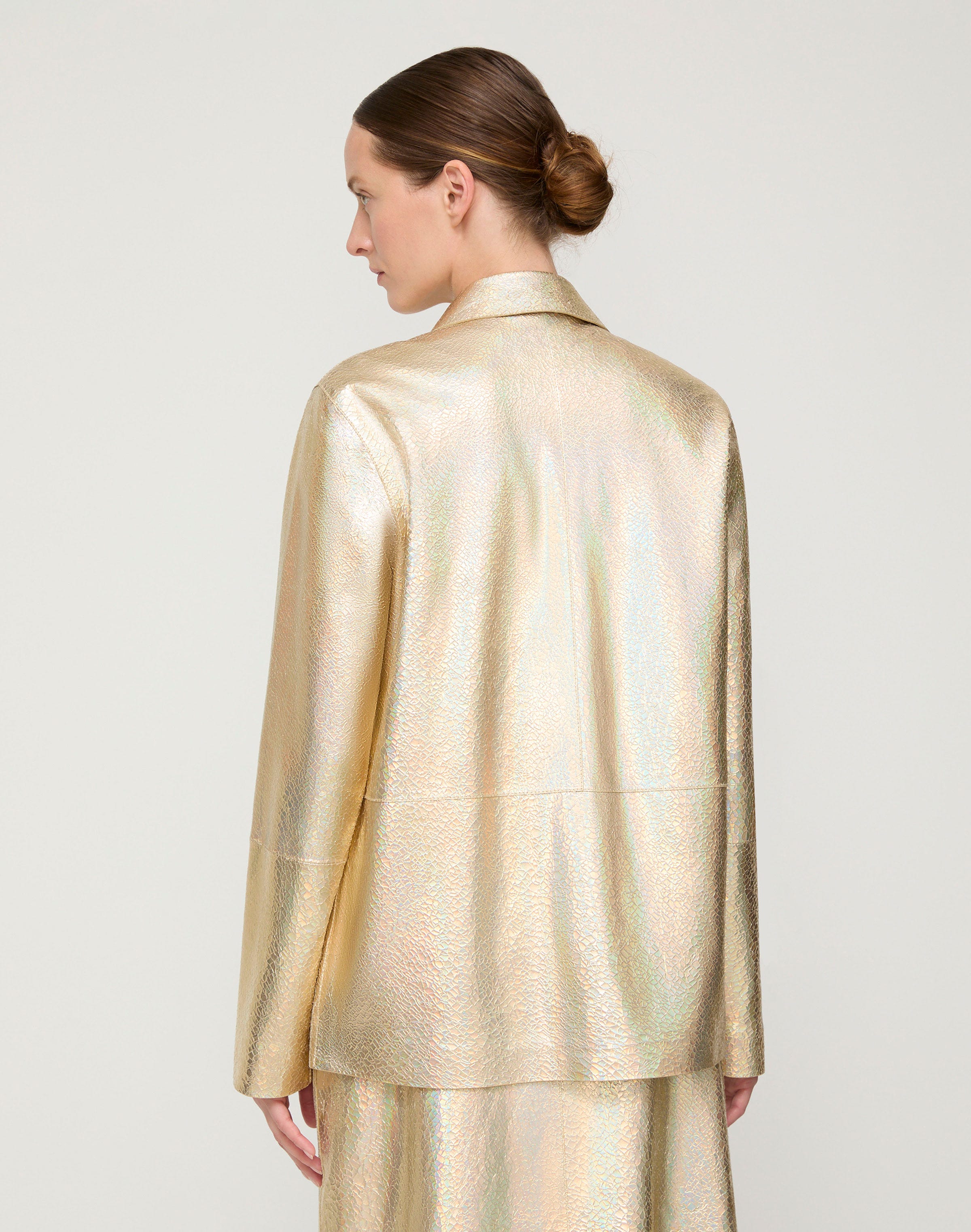 Iridescent Crackle Suede Patch Pocket Shirt Jacket