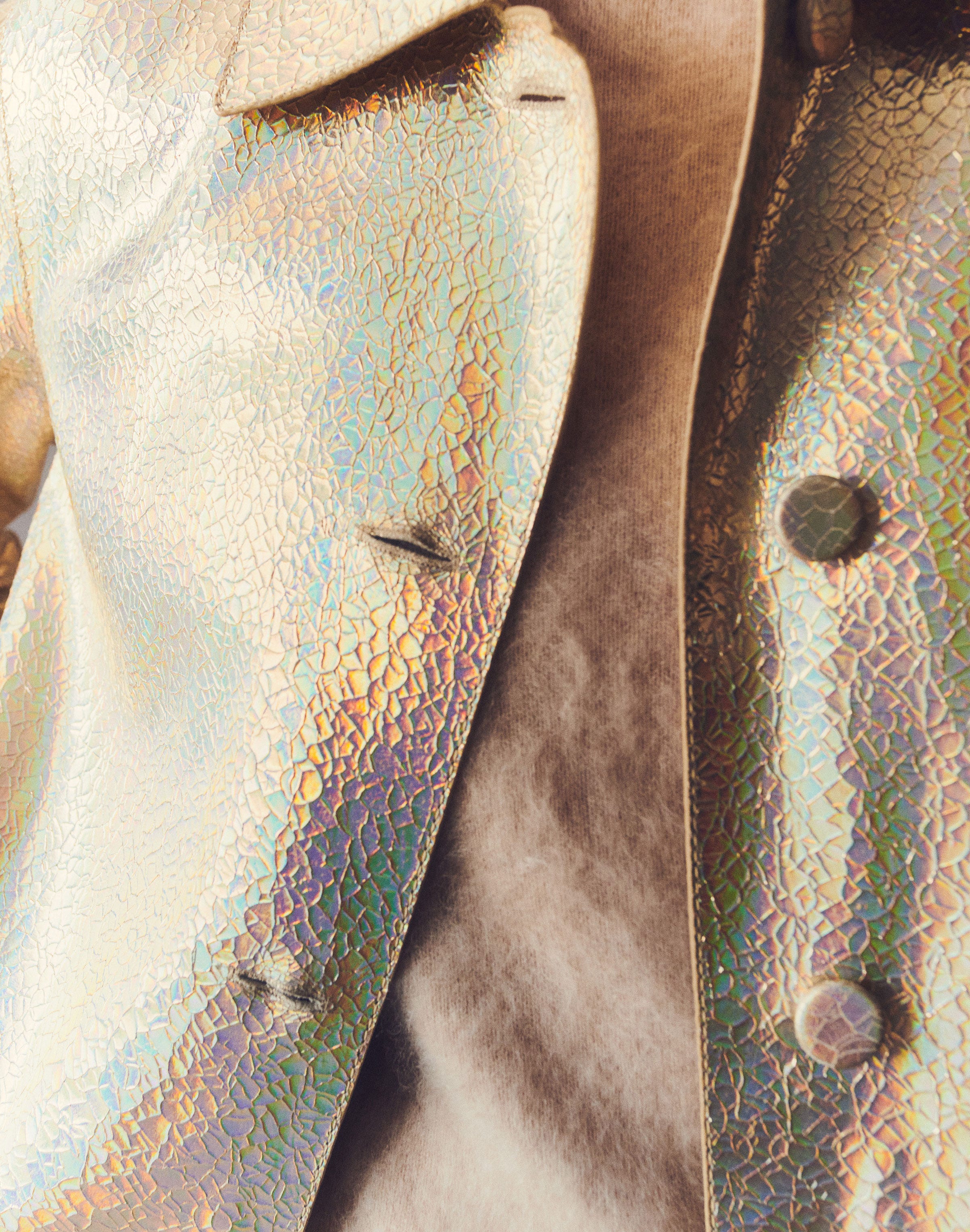 Iridescent Crackle Suede Patch Pocket Shirt Jacket