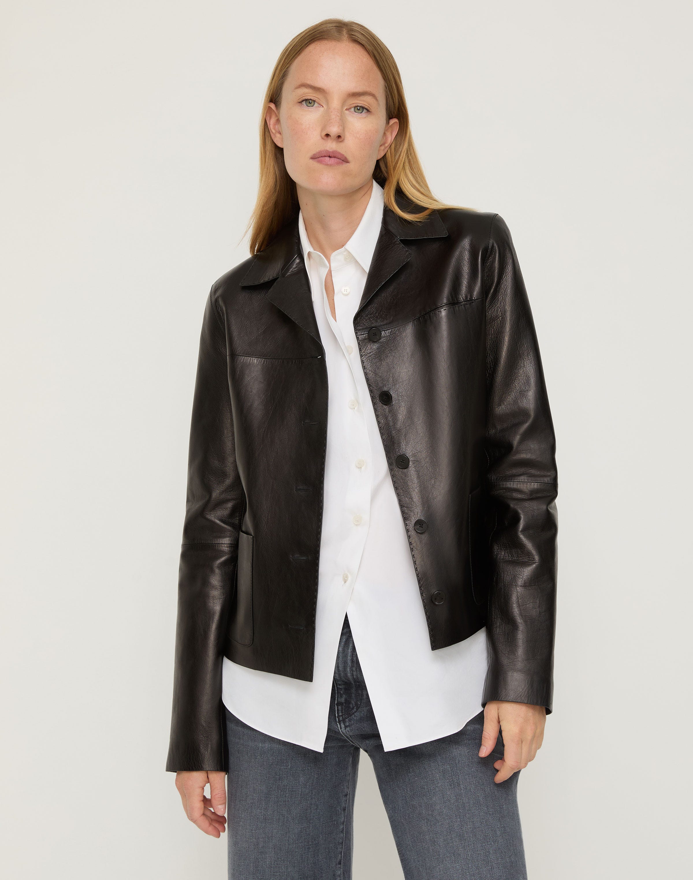 Nappa Lambskin Leather Patch Pocket Jacket
