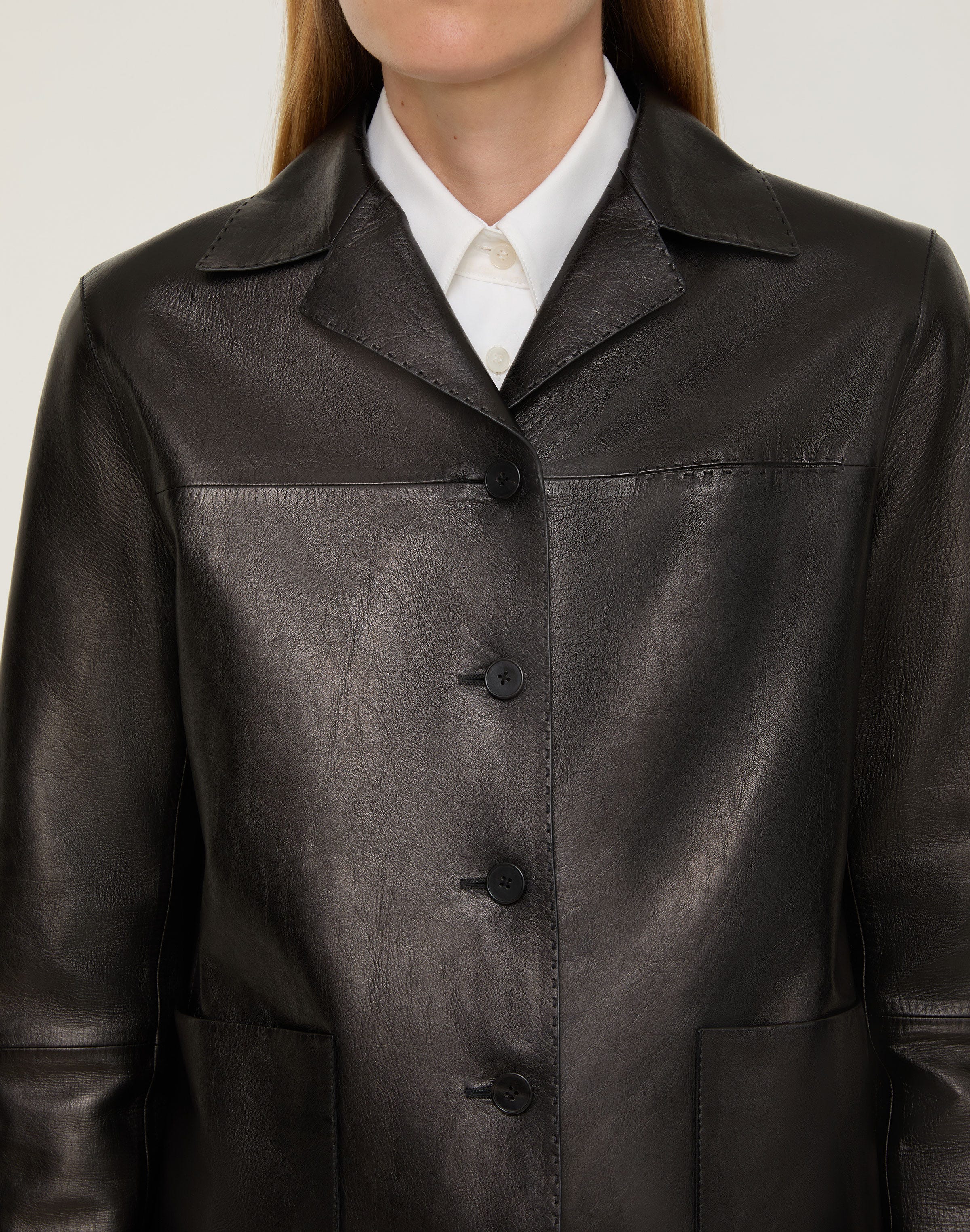 Nappa Lambskin Leather Patch Pocket Jacket