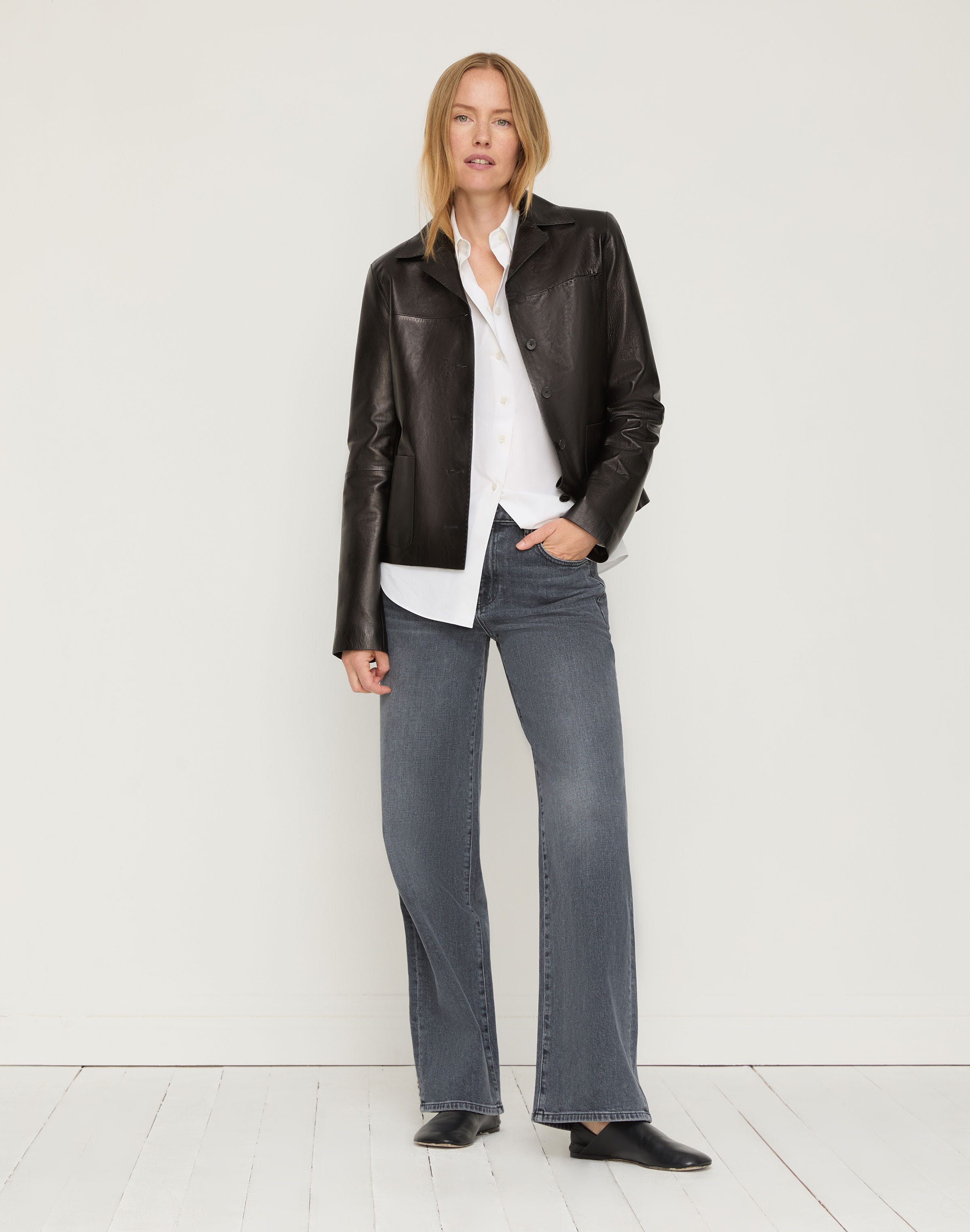 Nappa Lambskin Leather Patch Pocket Jacket