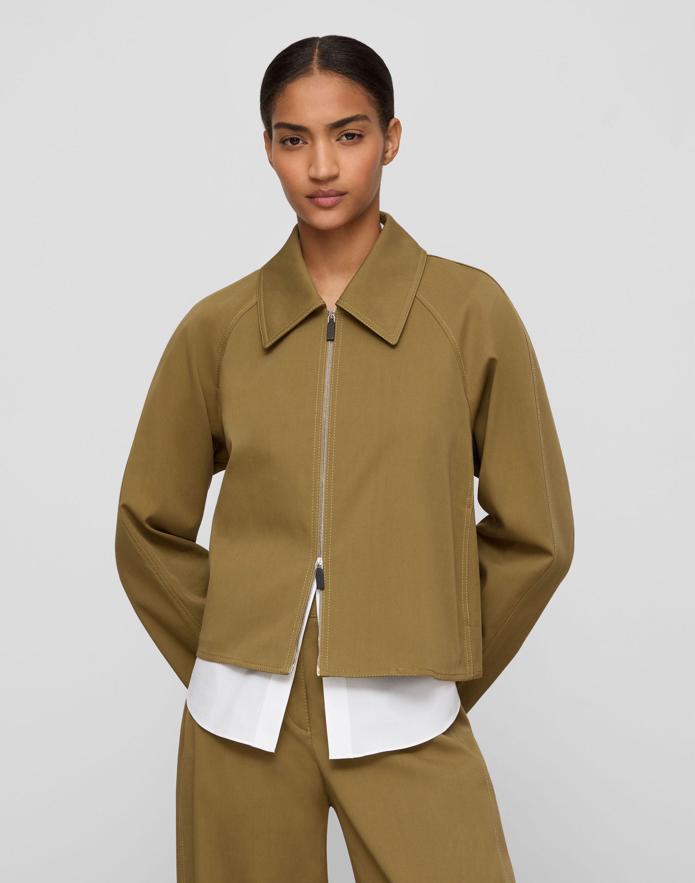 Cotton-Viscose Twill Short Swing Jacket