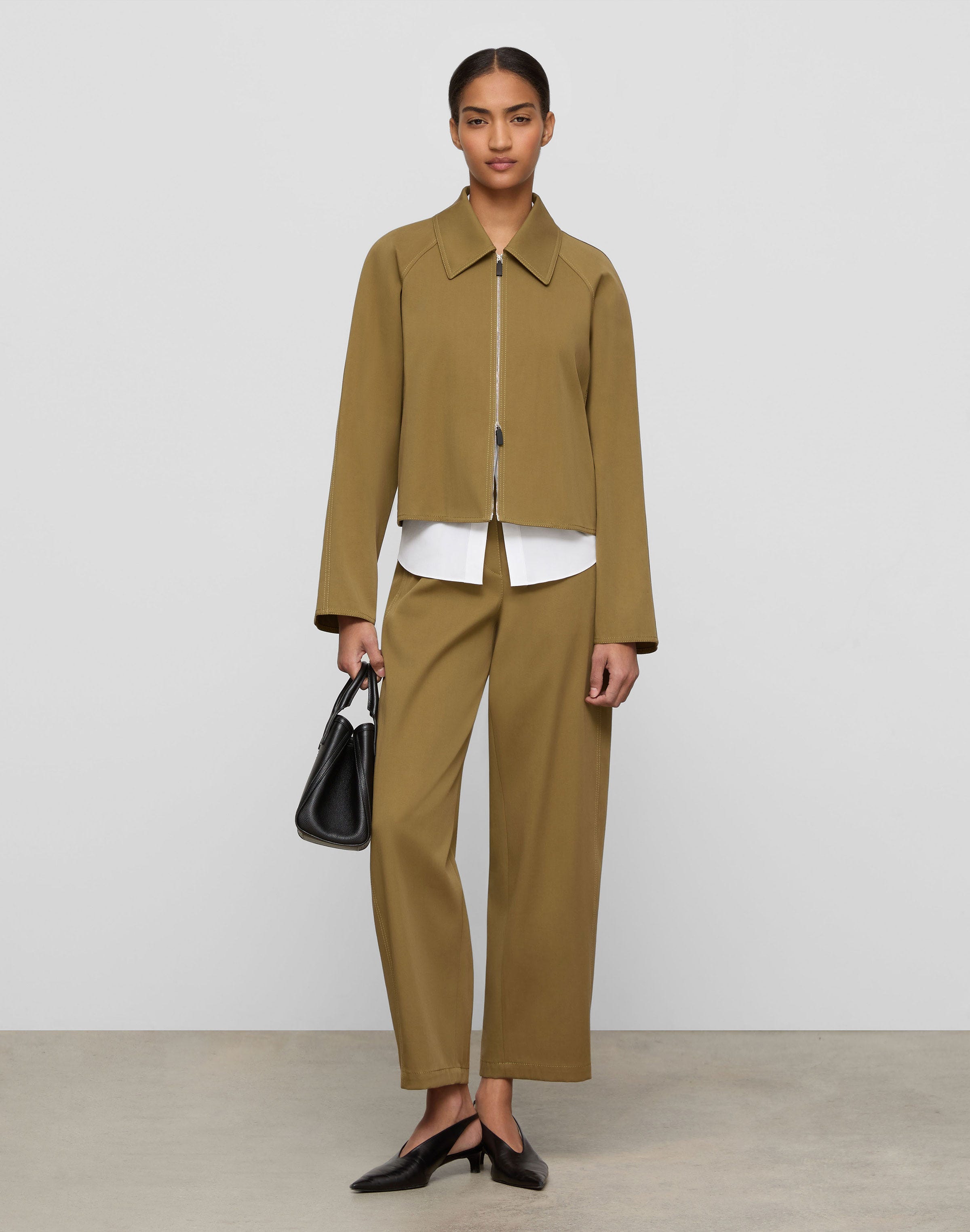 Cotton-Viscose Twill Short Swing Jacket