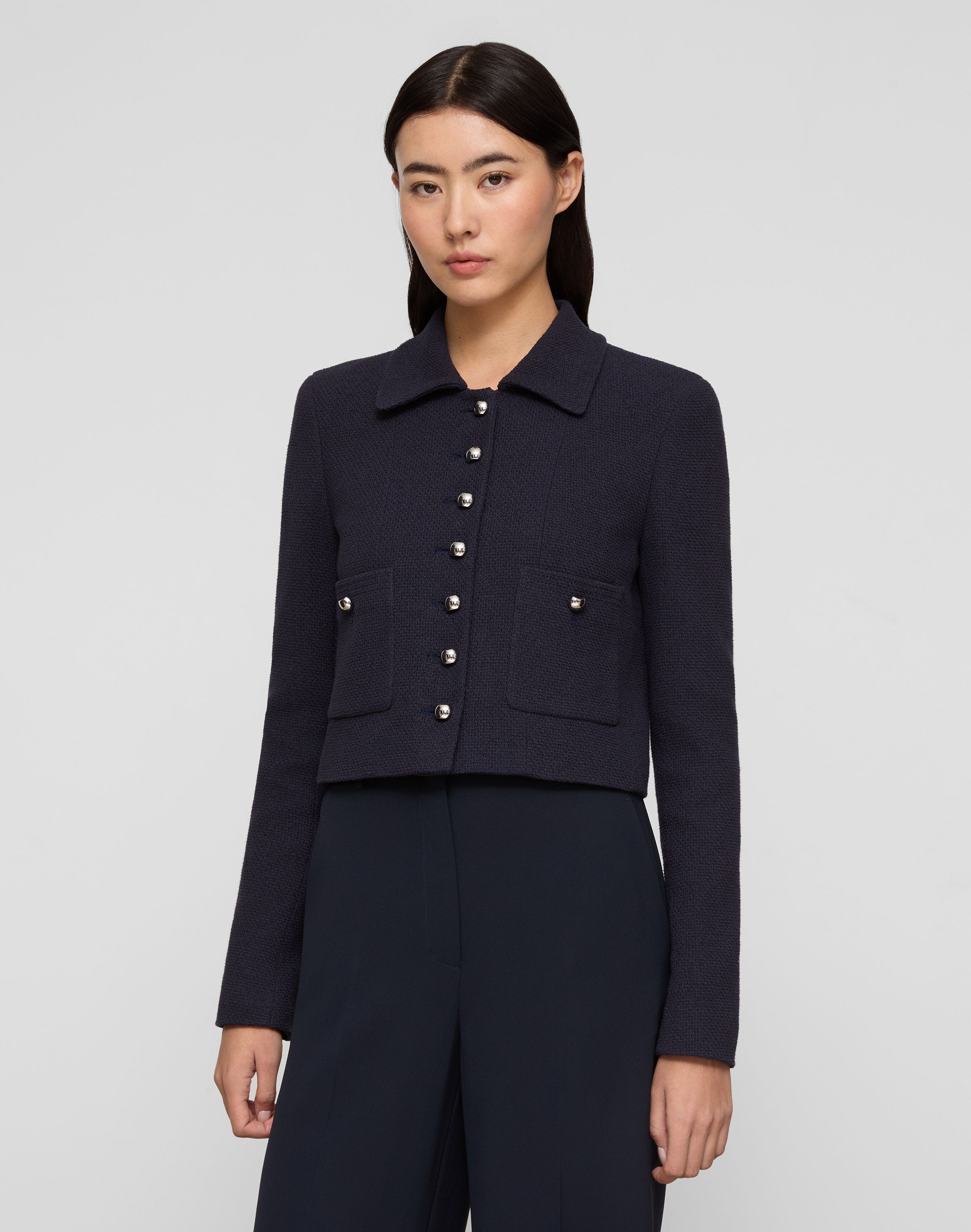 Cotton Dobby Tweed Button Short Jacket