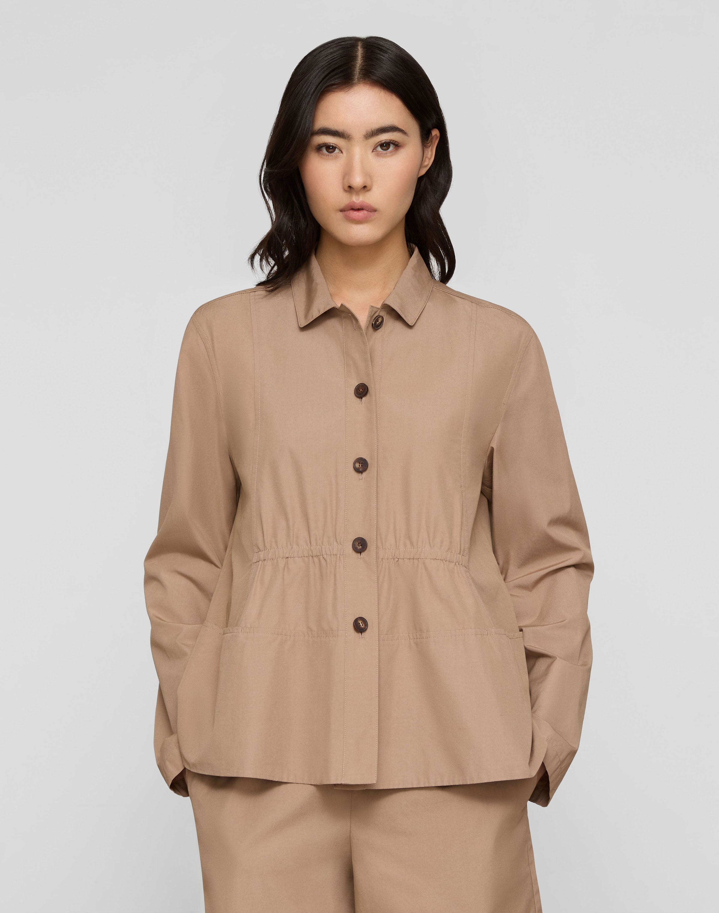 Petite Organic Cotton Poplin Gathered Waist Shirt Jacket