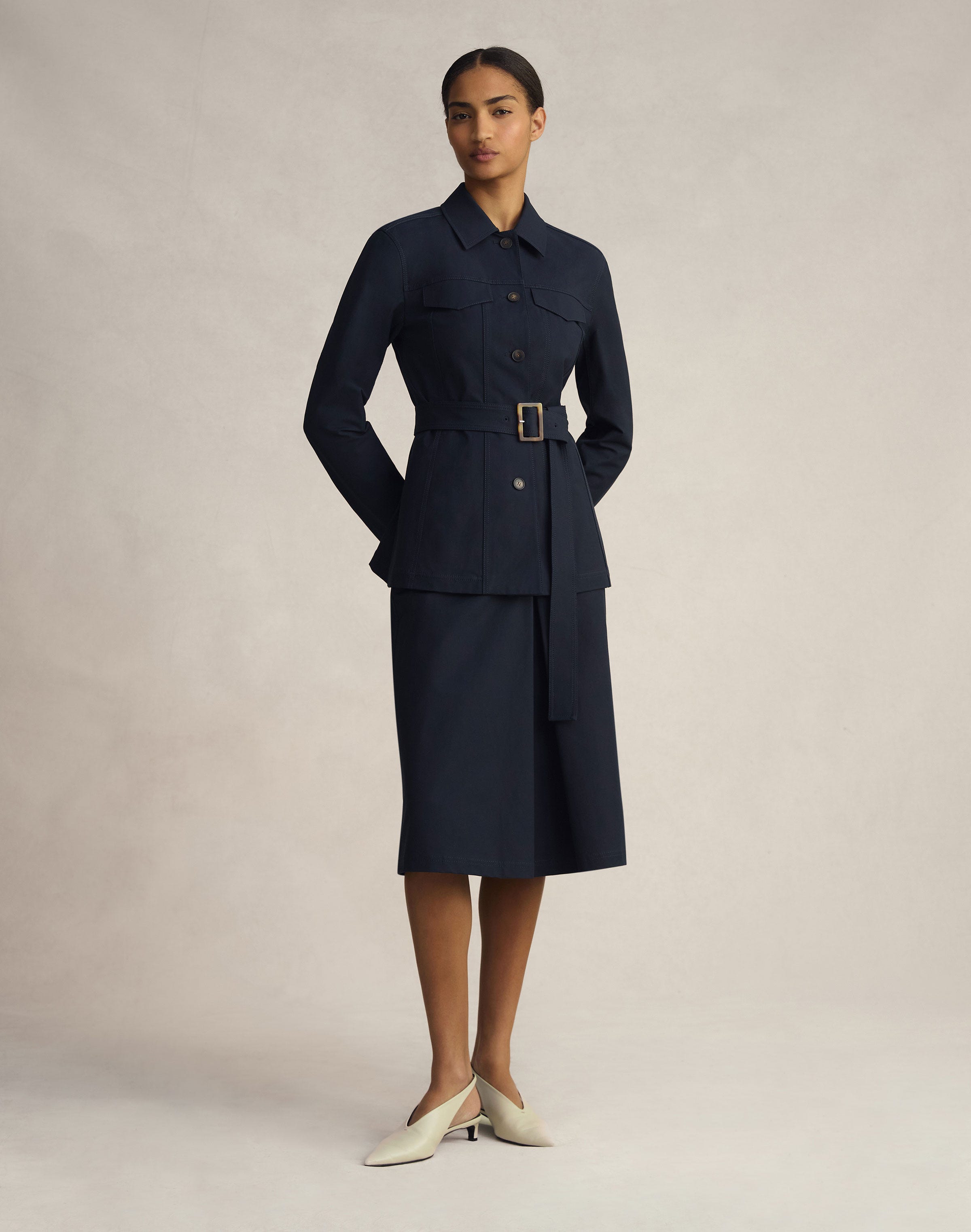 Techno Stretch Twill Belted Jacket