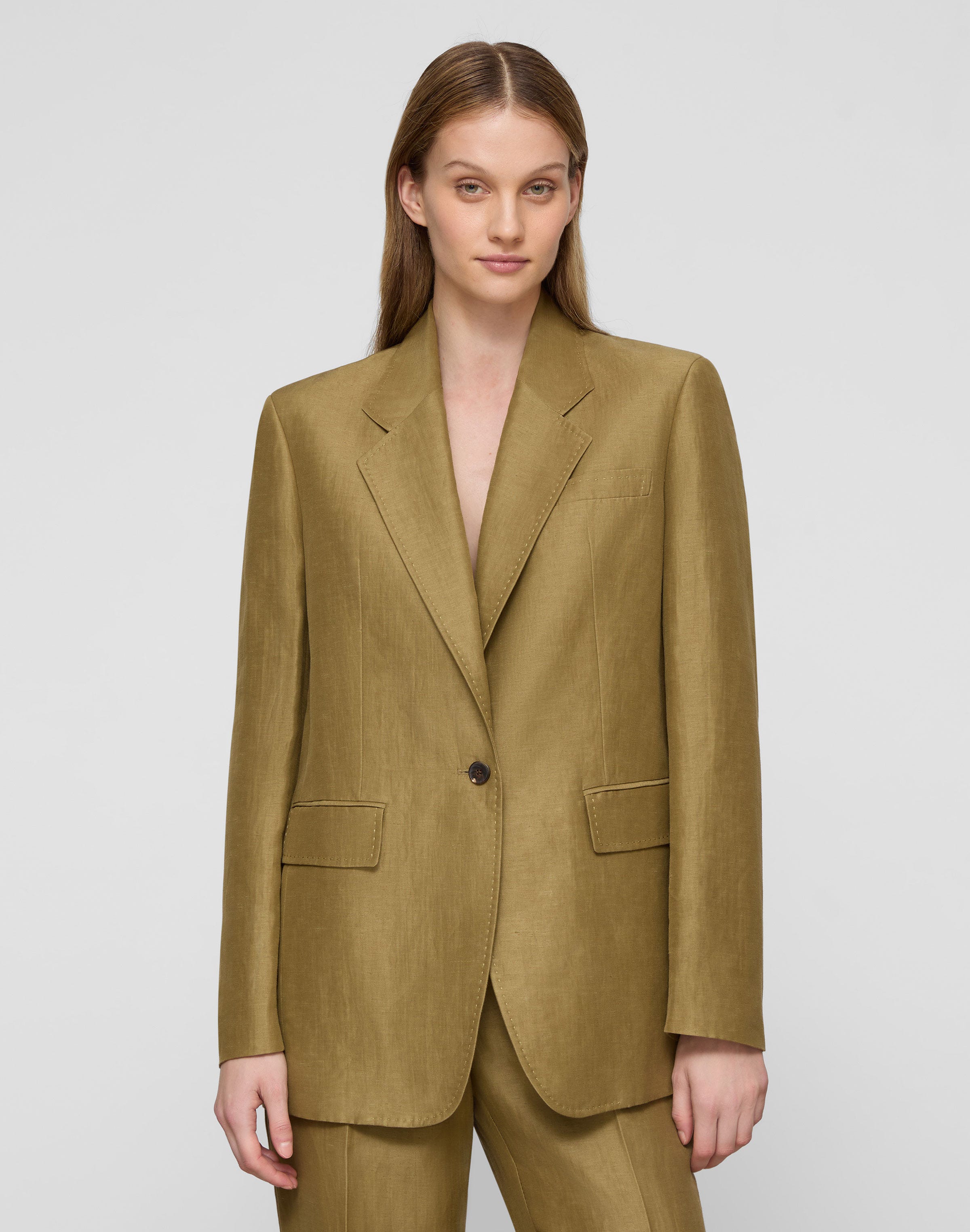 Linen-Viscose Single Button Blazer