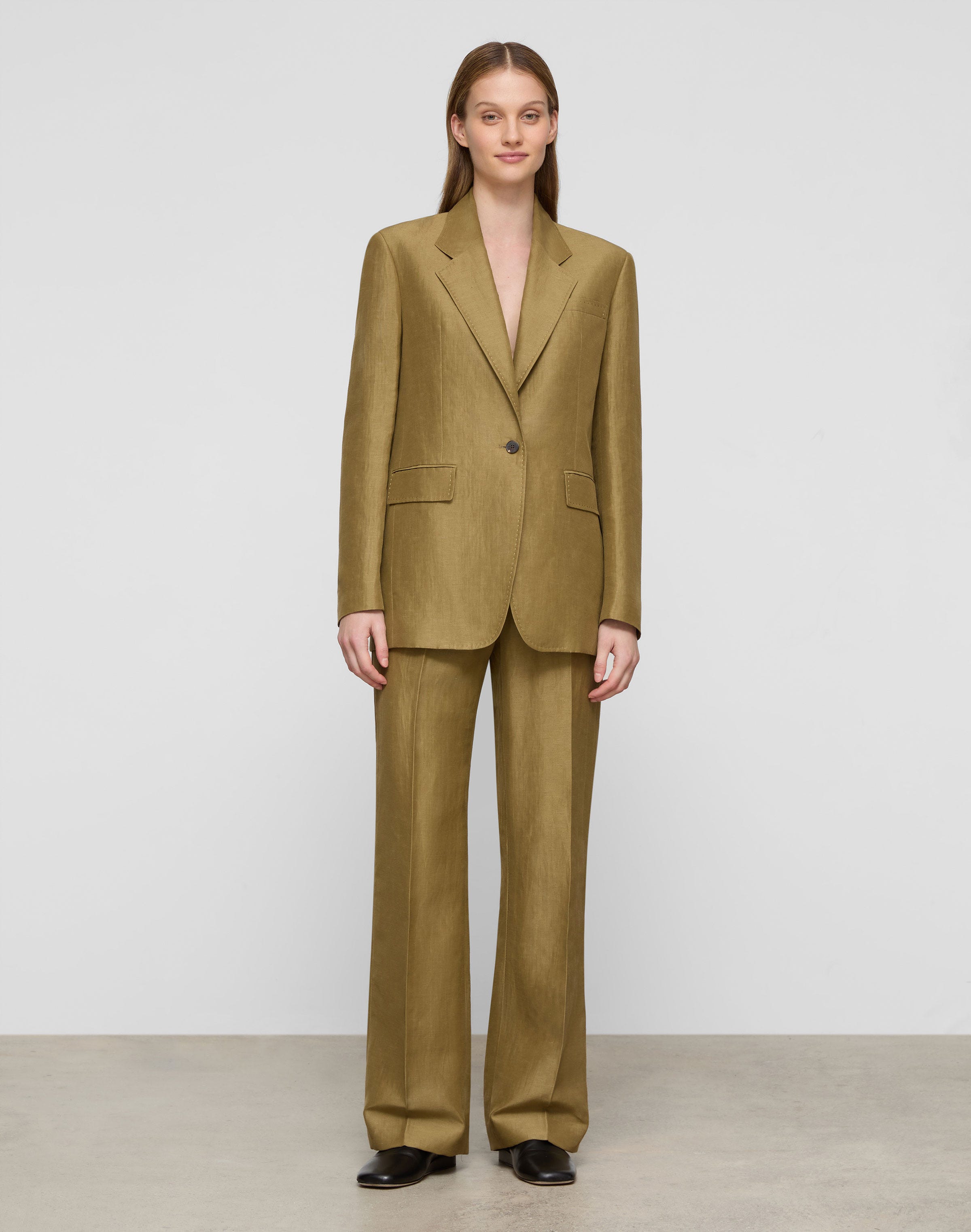 Linen-Viscose Single Button Blazer