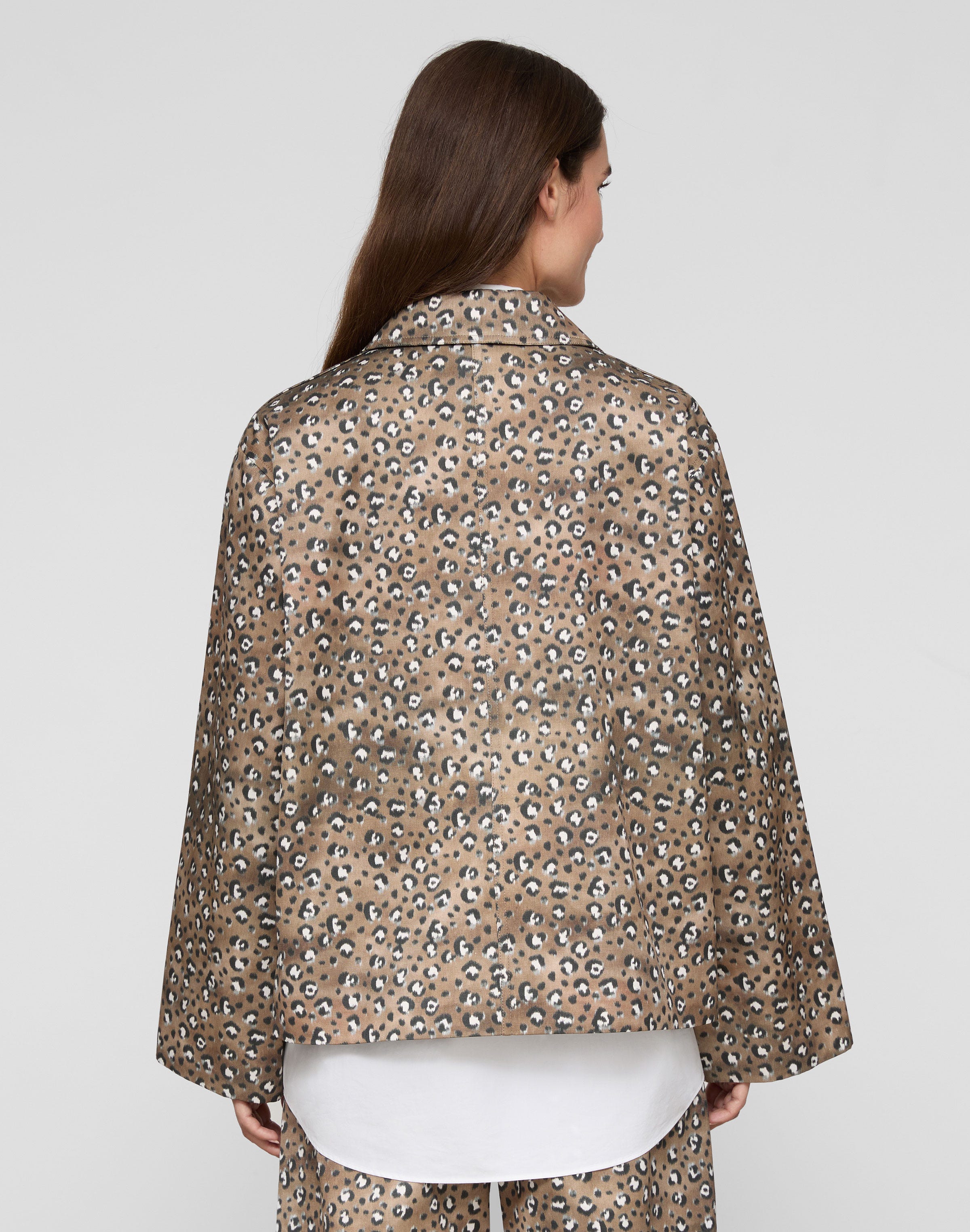 Petite Leopard Print Cotton-Viscose Twill A-Line Topper