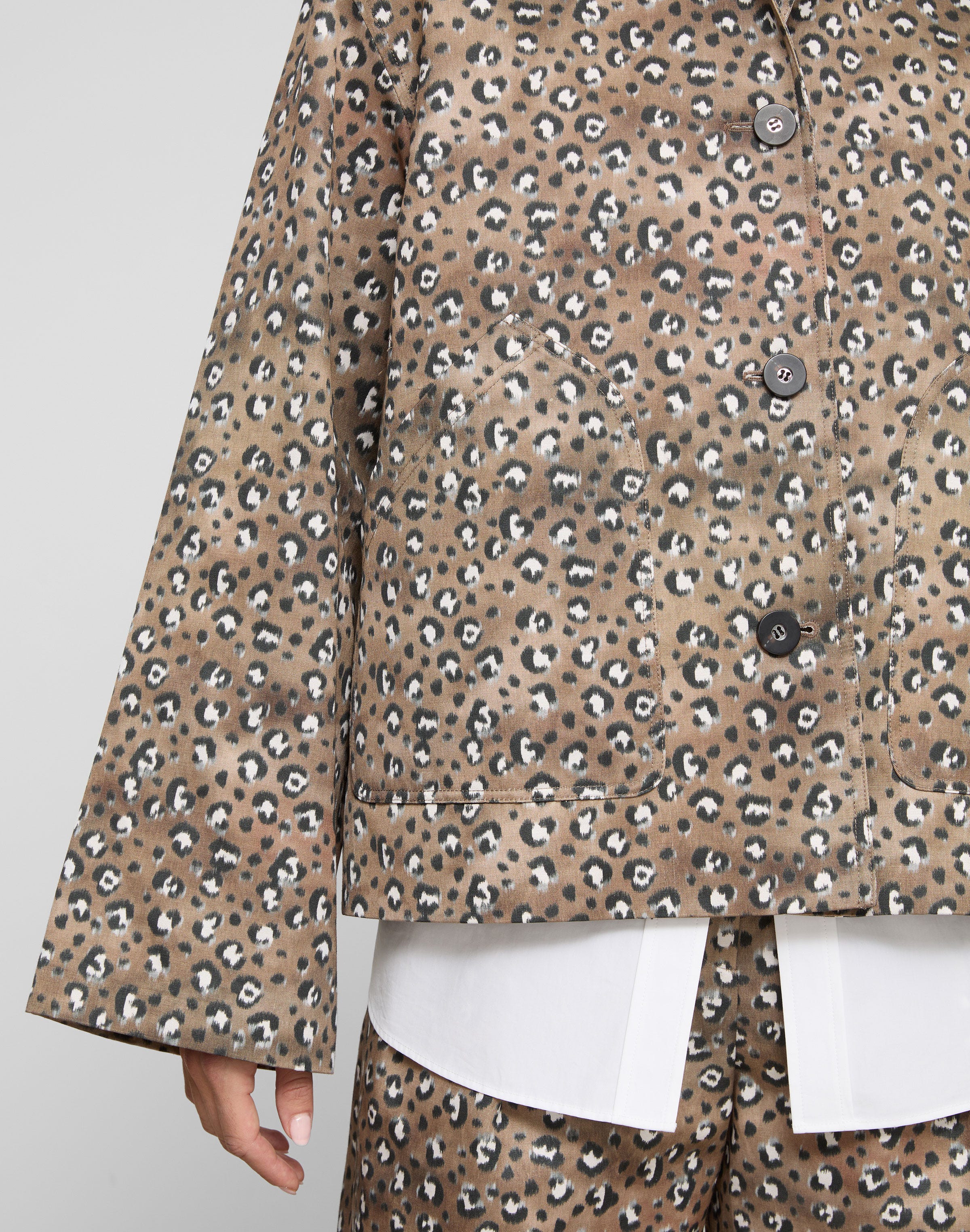 Petite Leopard Print Cotton-Viscose Twill A-Line Topper