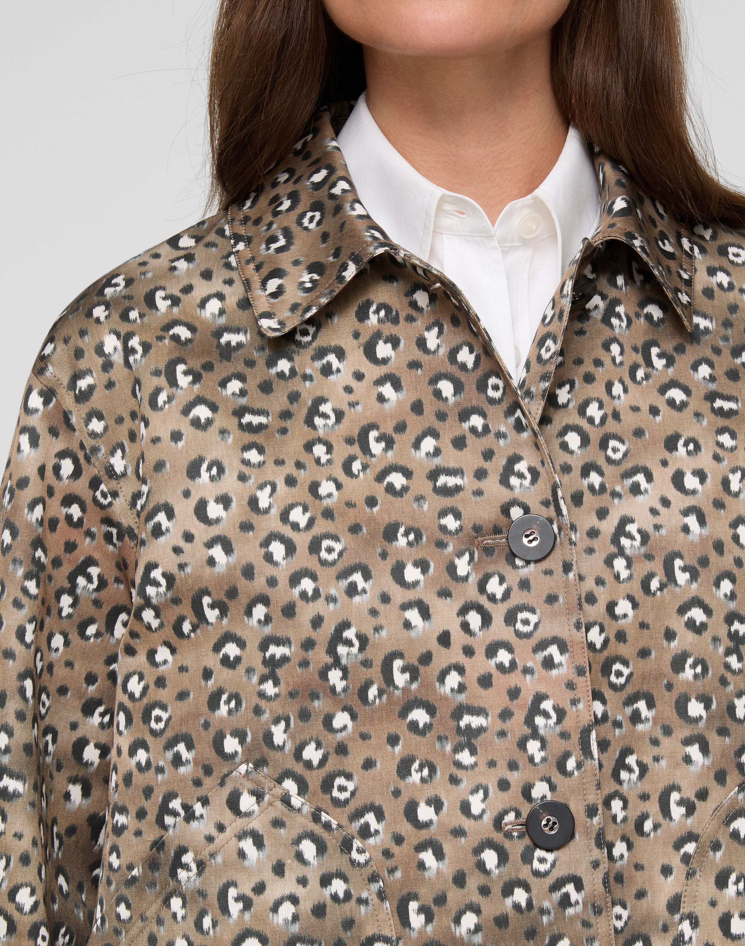 Petite Leopard Print Cotton-Viscose Twill A-Line Topper