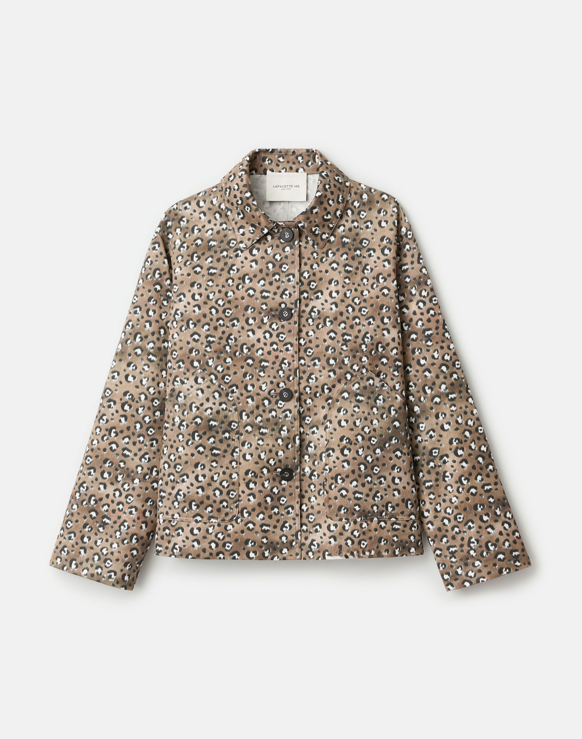 Petite Leopard Print Cotton-Viscose Twill A-Line Topper