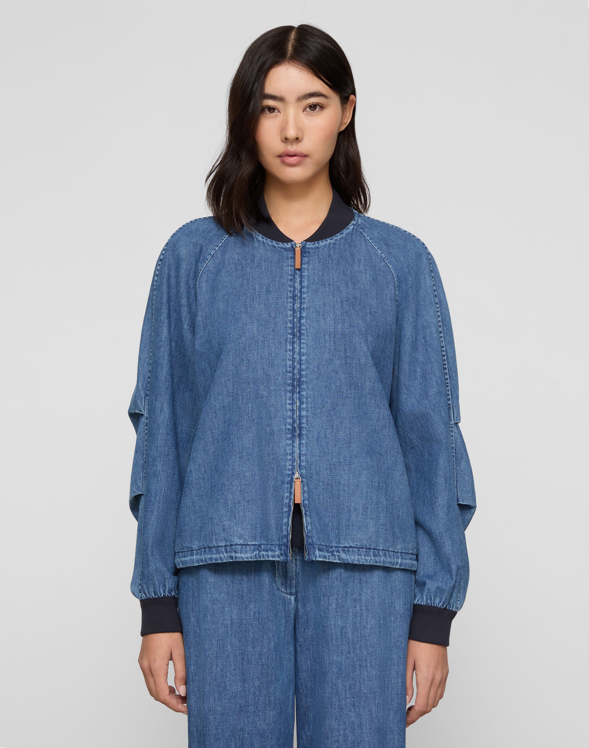 Chambray Oversized Bomber Jacket