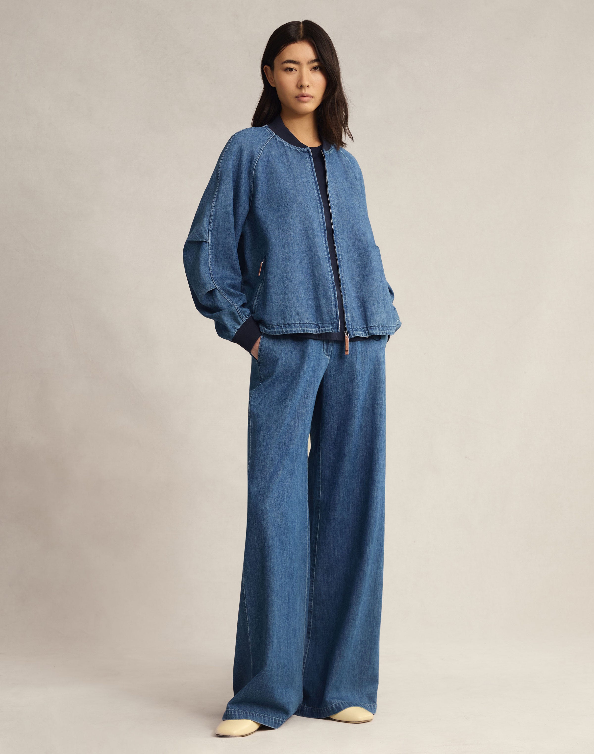 Chambray Oversized Bomber Jacket