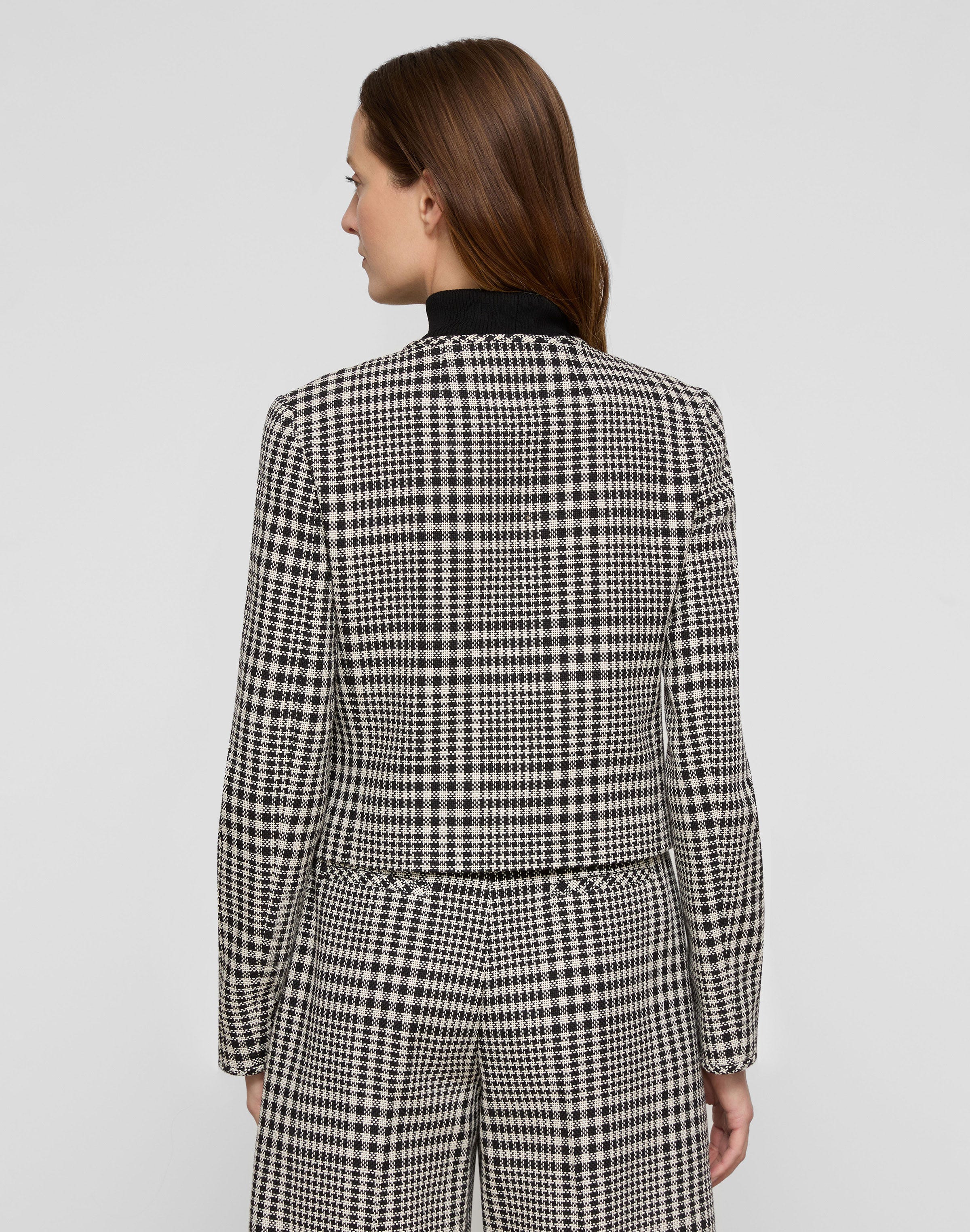 Grid Plaid Corded Cotton Patch Pocket Cropped Jacket