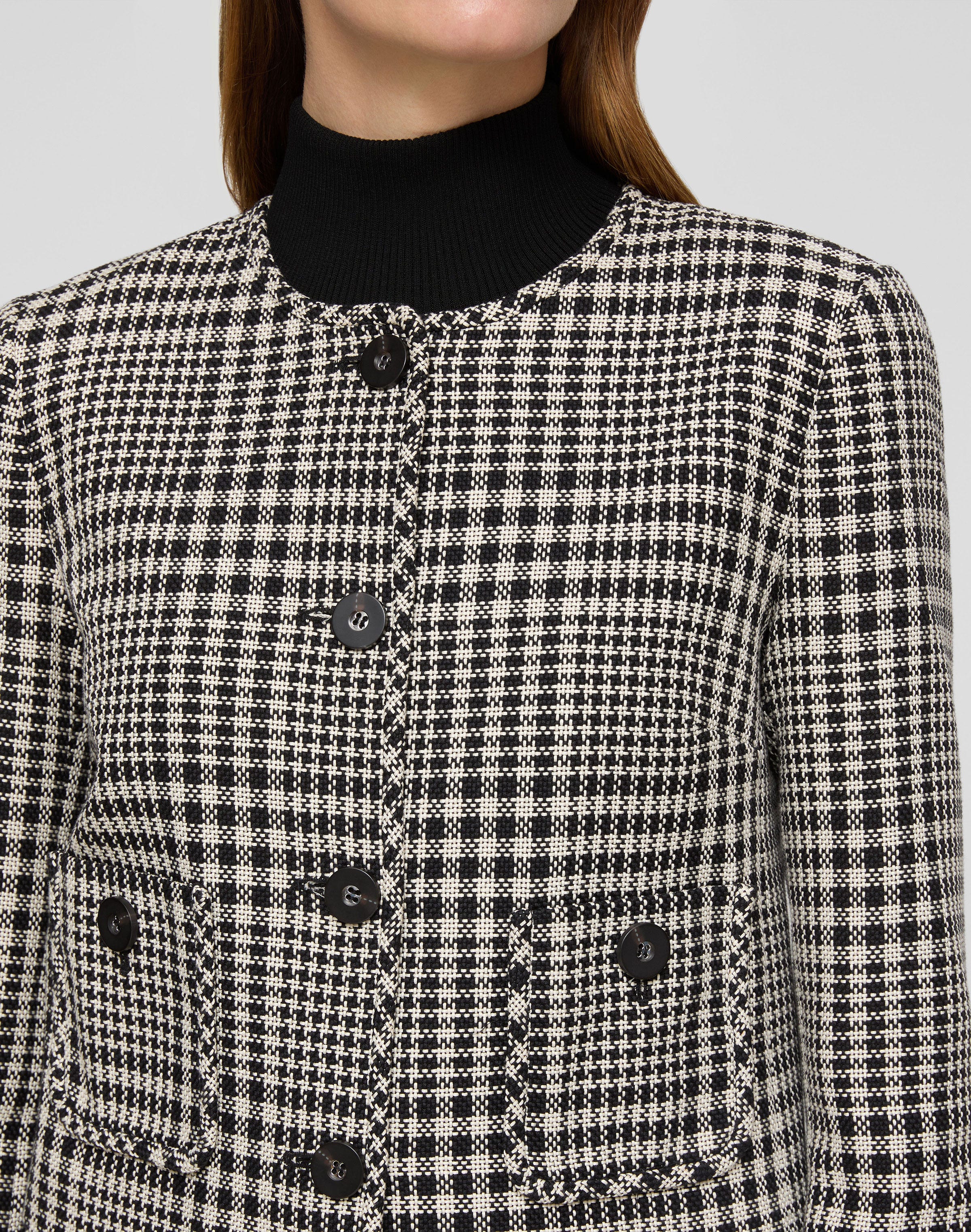 Grid Plaid Corded Cotton Patch Pocket Cropped Jacket